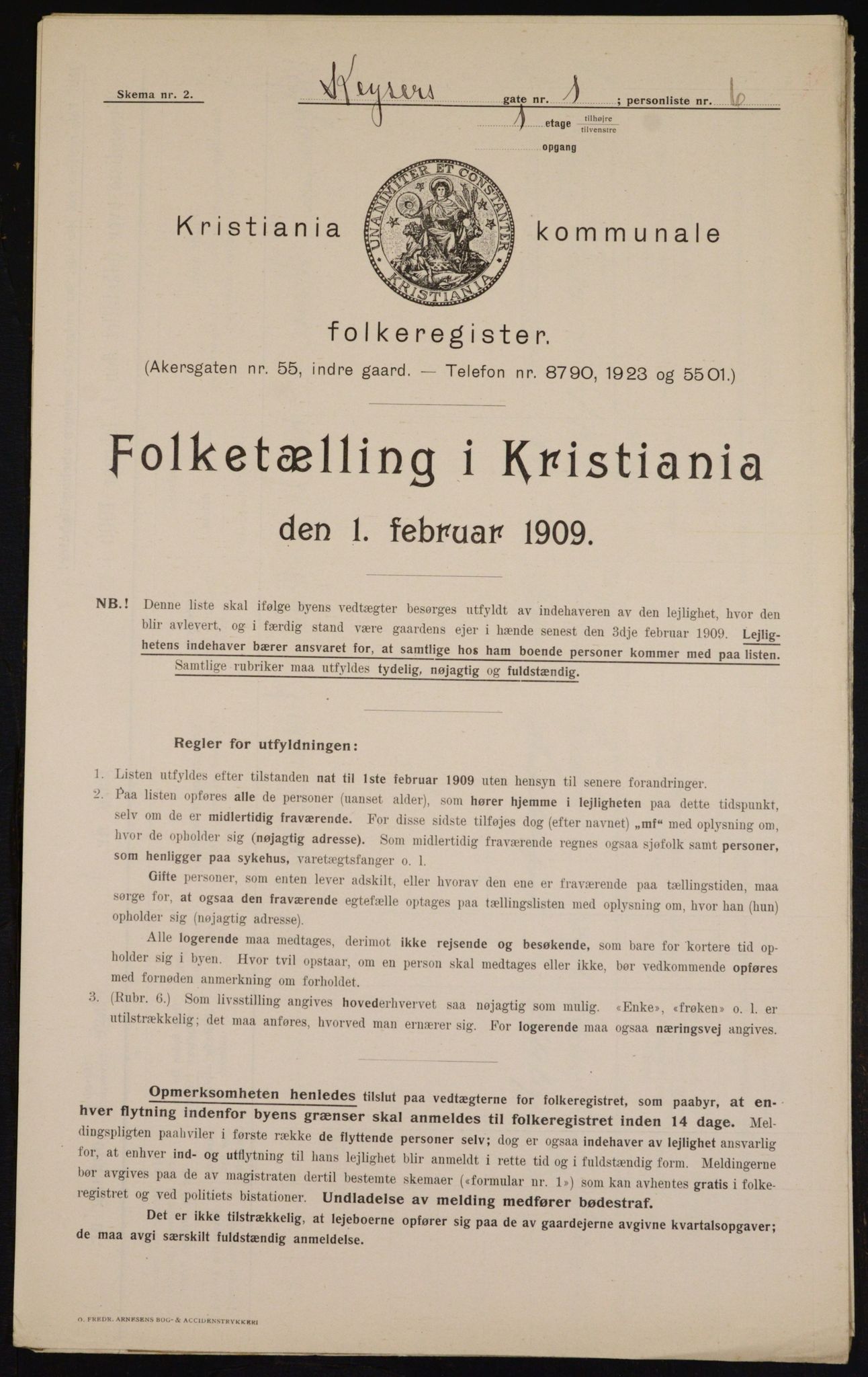 OBA, Kommunal folketelling 1.2.1909 for Kristiania kjøpstad, 1909, s. 44854