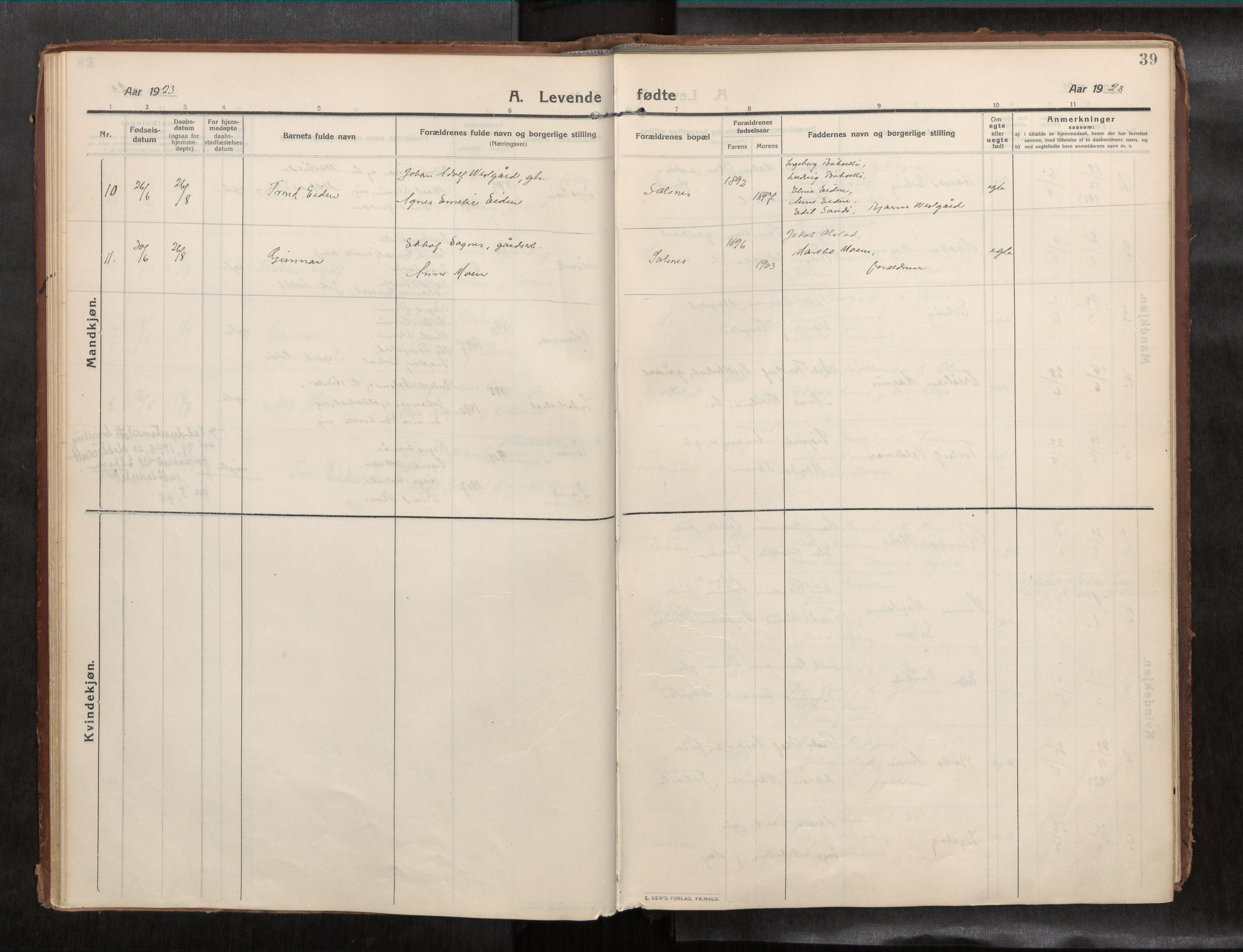 Ministerialprotokoller, klokkerbøker og fødselsregistre - Nord-Trøndelag, AV/SAT-A-1458/773/L0624a: Ministerialbok nr. 773A16, 1910-1936, s. 39