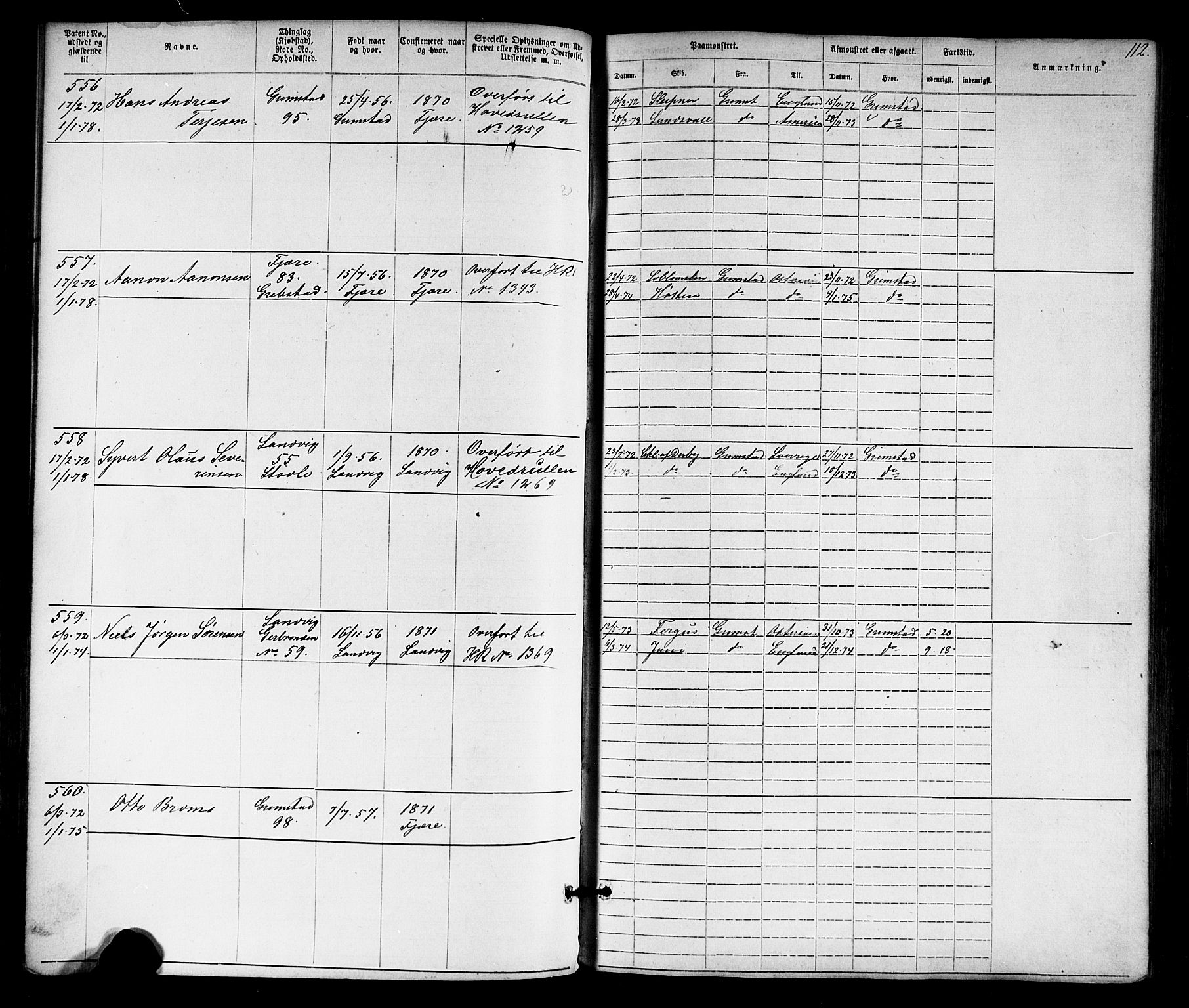 Grimstad mønstringskrets, SAK/2031-0013/F/Fa/L0005: Annotasjonsrulle nr 1-1910 med register, V-18, 1870-1892, s. 139