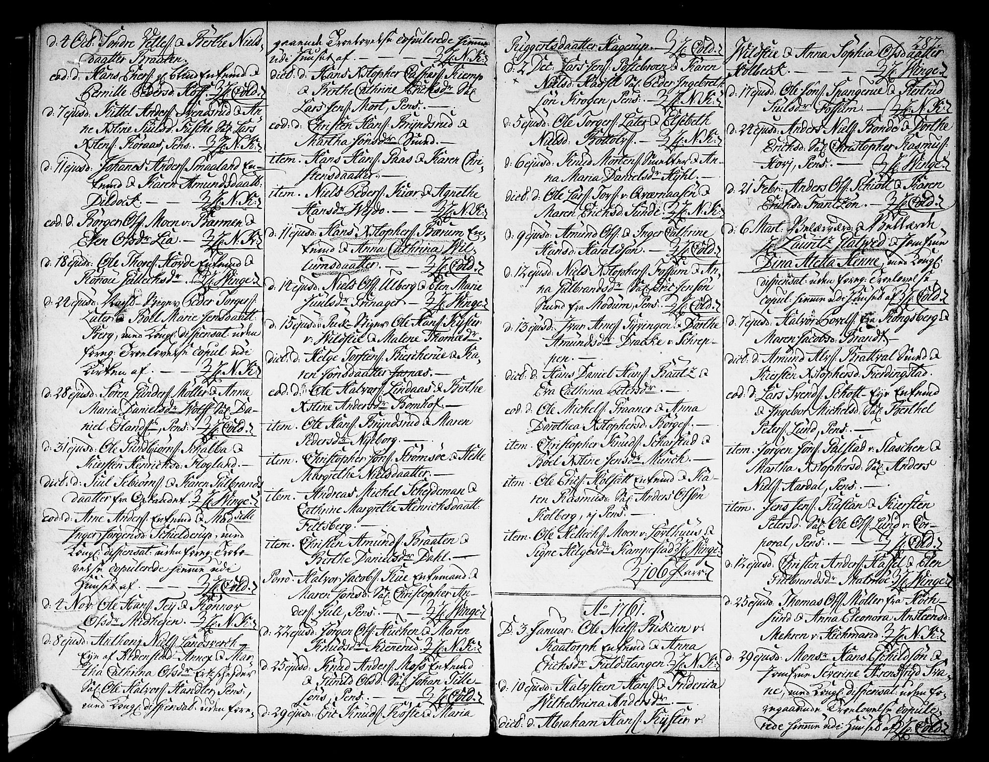 Kongsberg kirkebøker, SAKO/A-22/F/Fa/L0004: Ministerialbok nr. I 4, 1756-1768, s. 287