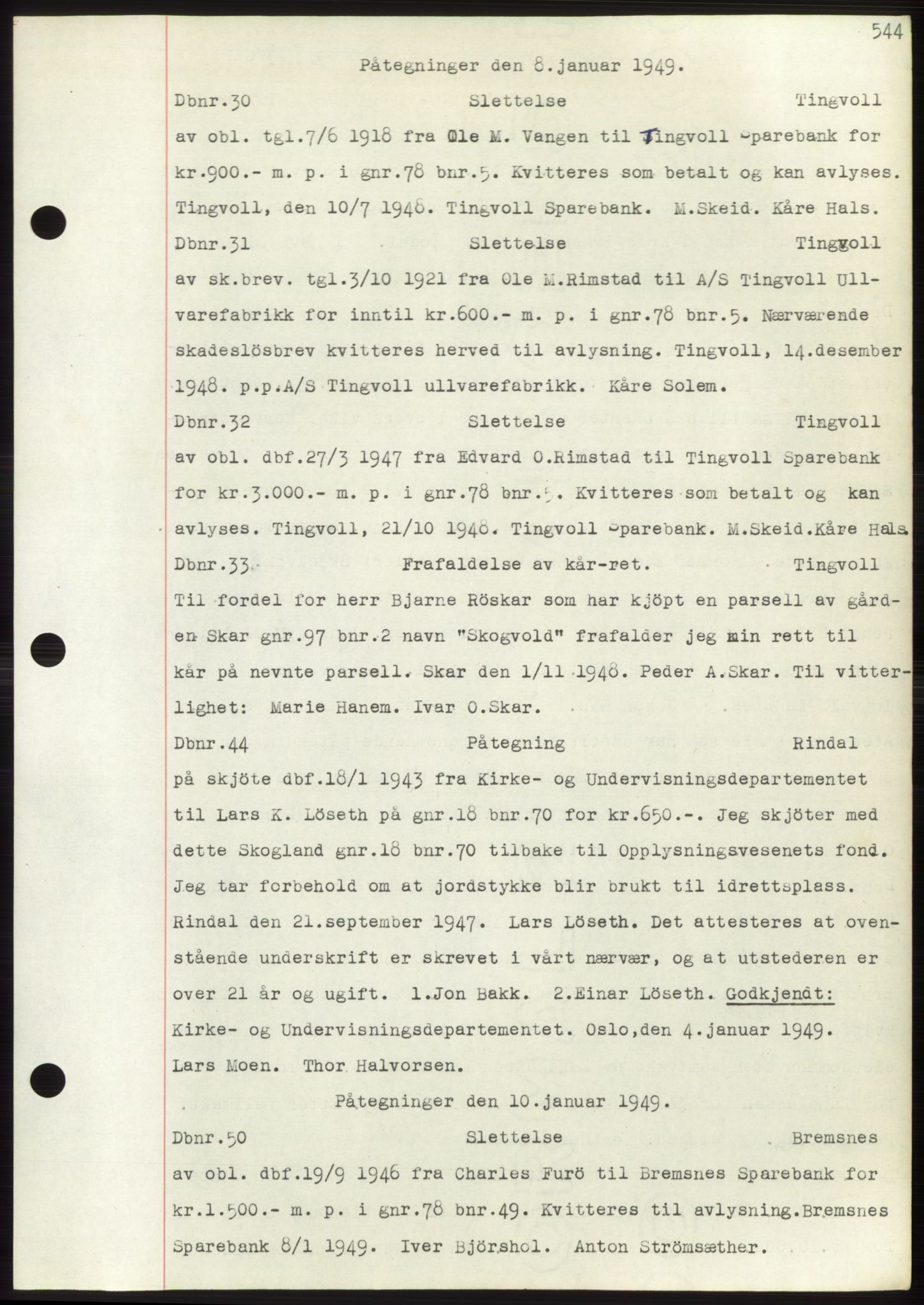 Nordmøre sorenskriveri, SAT/A-4132/1/2/2Ca: Pantebok nr. C82b, 1946-1951, Dagboknr: 30/1949