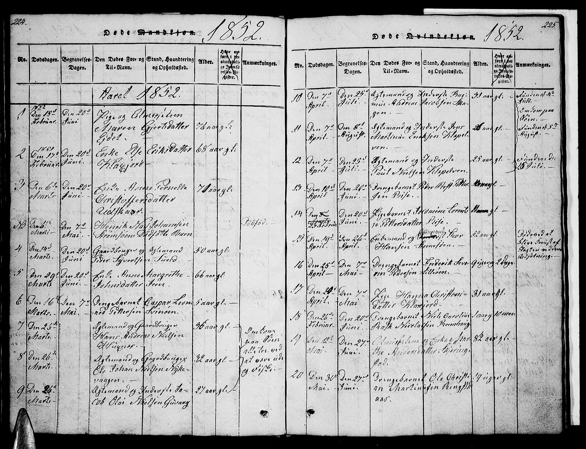 Ministerialprotokoller, klokkerbøker og fødselsregistre - Nordland, AV/SAT-A-1459/891/L1312: Klokkerbok nr. 891C01, 1820-1856, s. 224-225