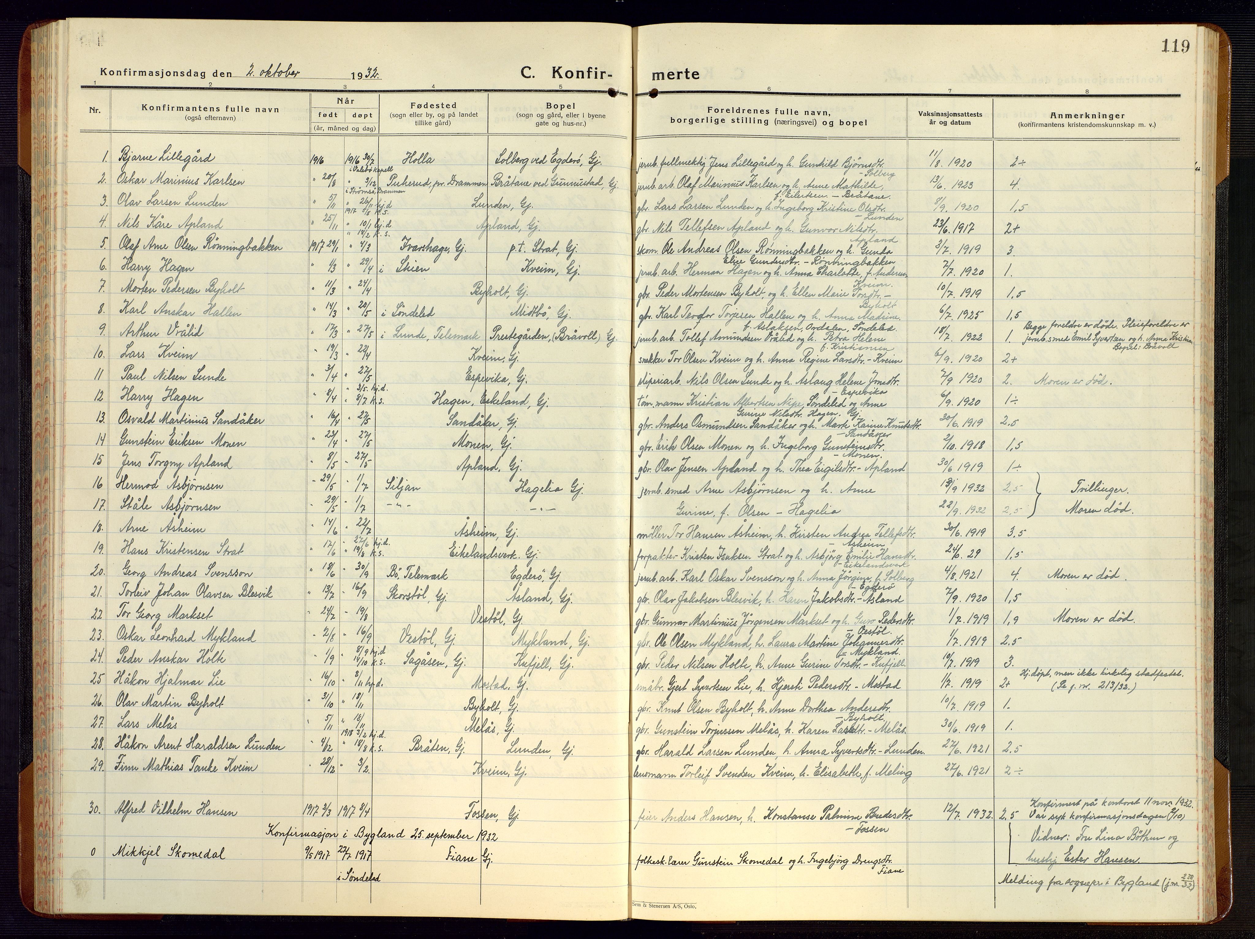 Gjerstad sokneprestkontor, AV/SAK-1111-0014/F/Fb/Fba/L0009: Klokkerbok nr. B 9, 1925-1946, s. 119