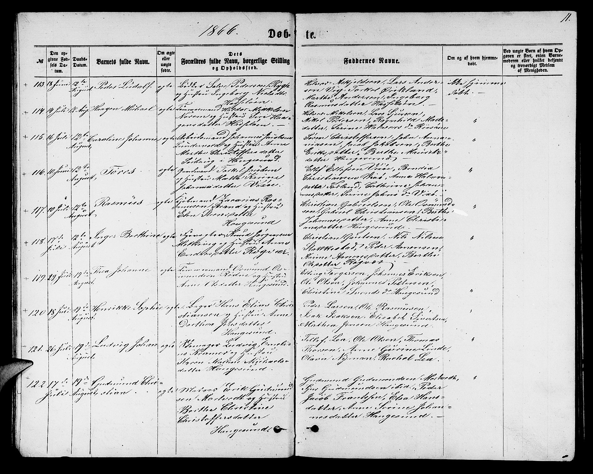 Torvastad sokneprestkontor, AV/SAST-A -101857/H/Ha/Hab/L0007: Klokkerbok nr. B 7, 1866-1873, s. 11