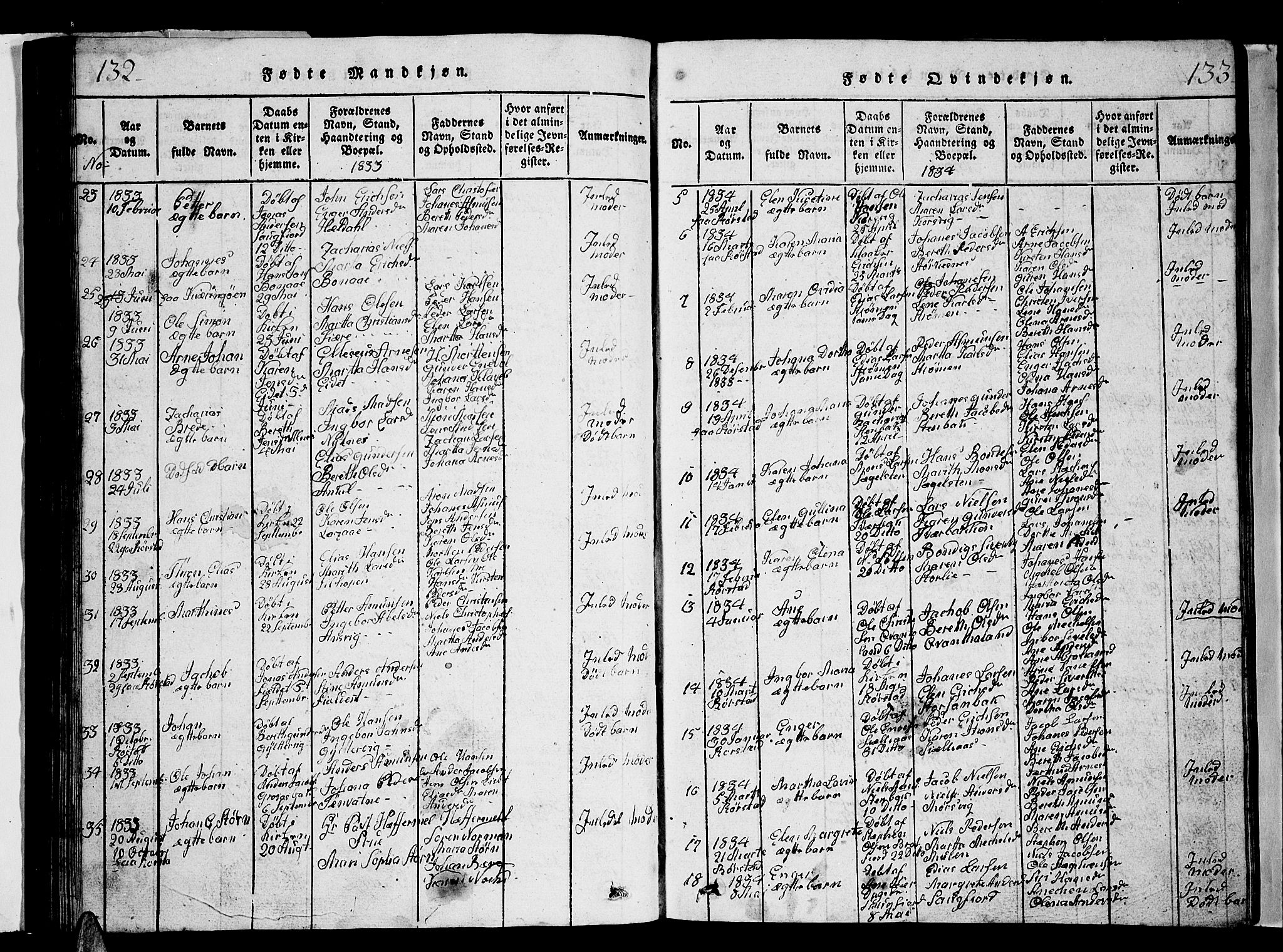 Ministerialprotokoller, klokkerbøker og fødselsregistre - Nordland, AV/SAT-A-1459/853/L0773: Klokkerbok nr. 853C01, 1821-1859, s. 132-133