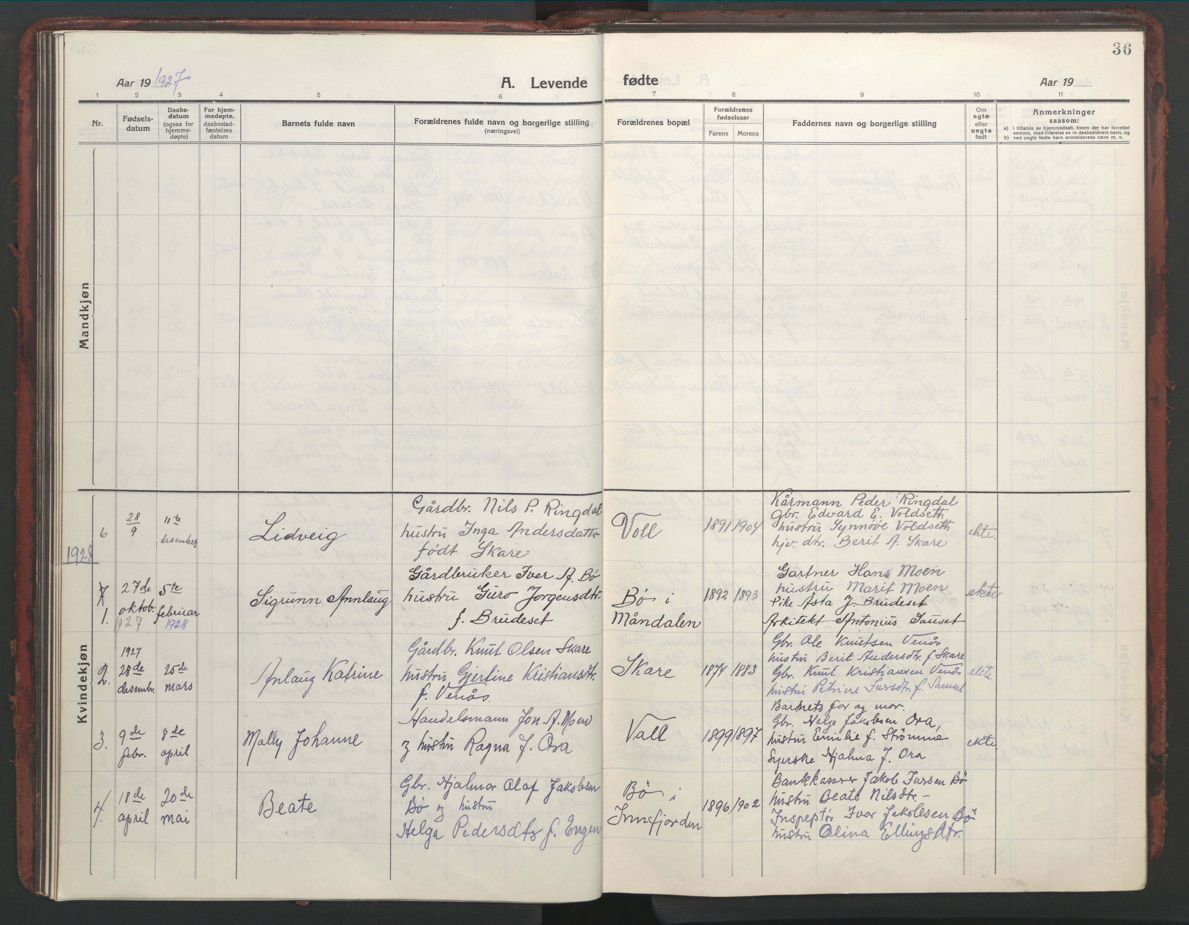 Ministerialprotokoller, klokkerbøker og fødselsregistre - Møre og Romsdal, AV/SAT-A-1454/543/L0565: Klokkerbok nr. 543C03, 1916-1955, s. 36