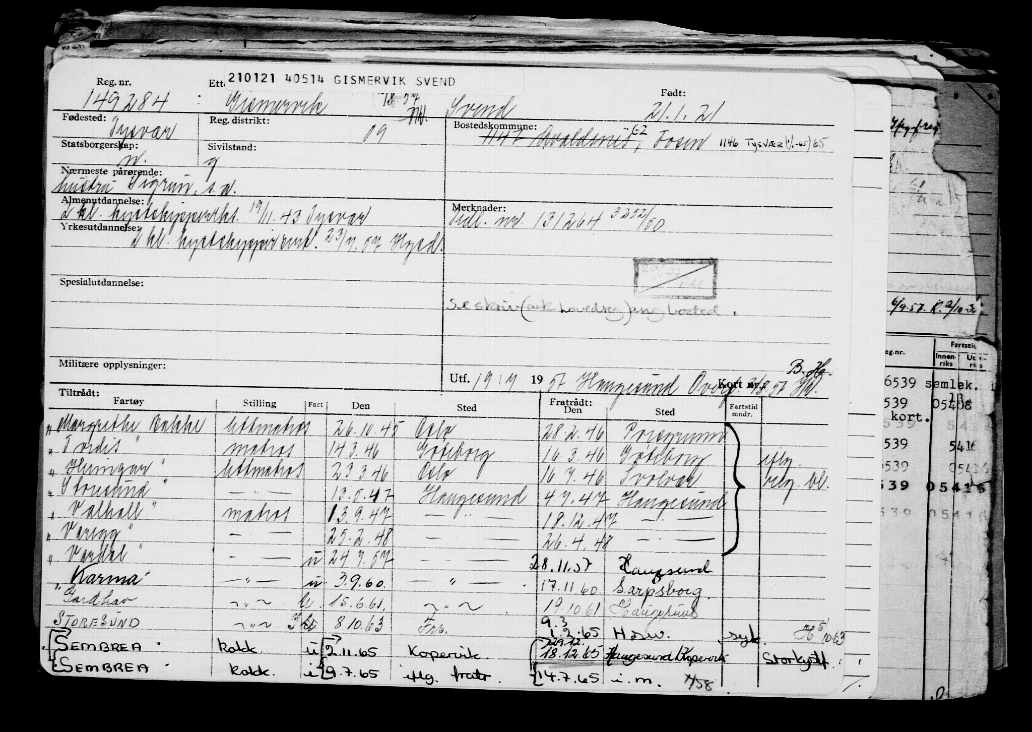Direktoratet for sjømenn, AV/RA-S-3545/G/Gb/L0189: Hovedkort, 1921, s. 459