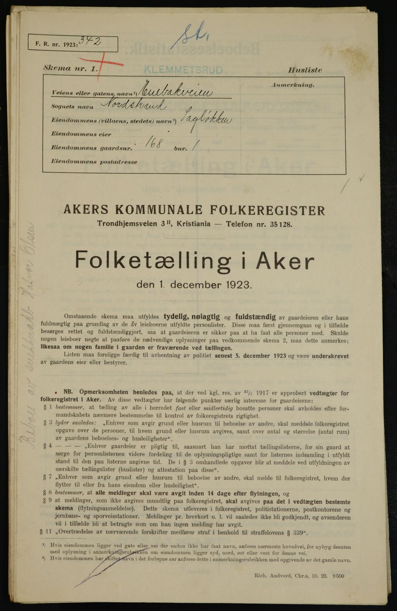 , Kommunal folketelling 1.12.1923 for Aker, 1923, s. 38687