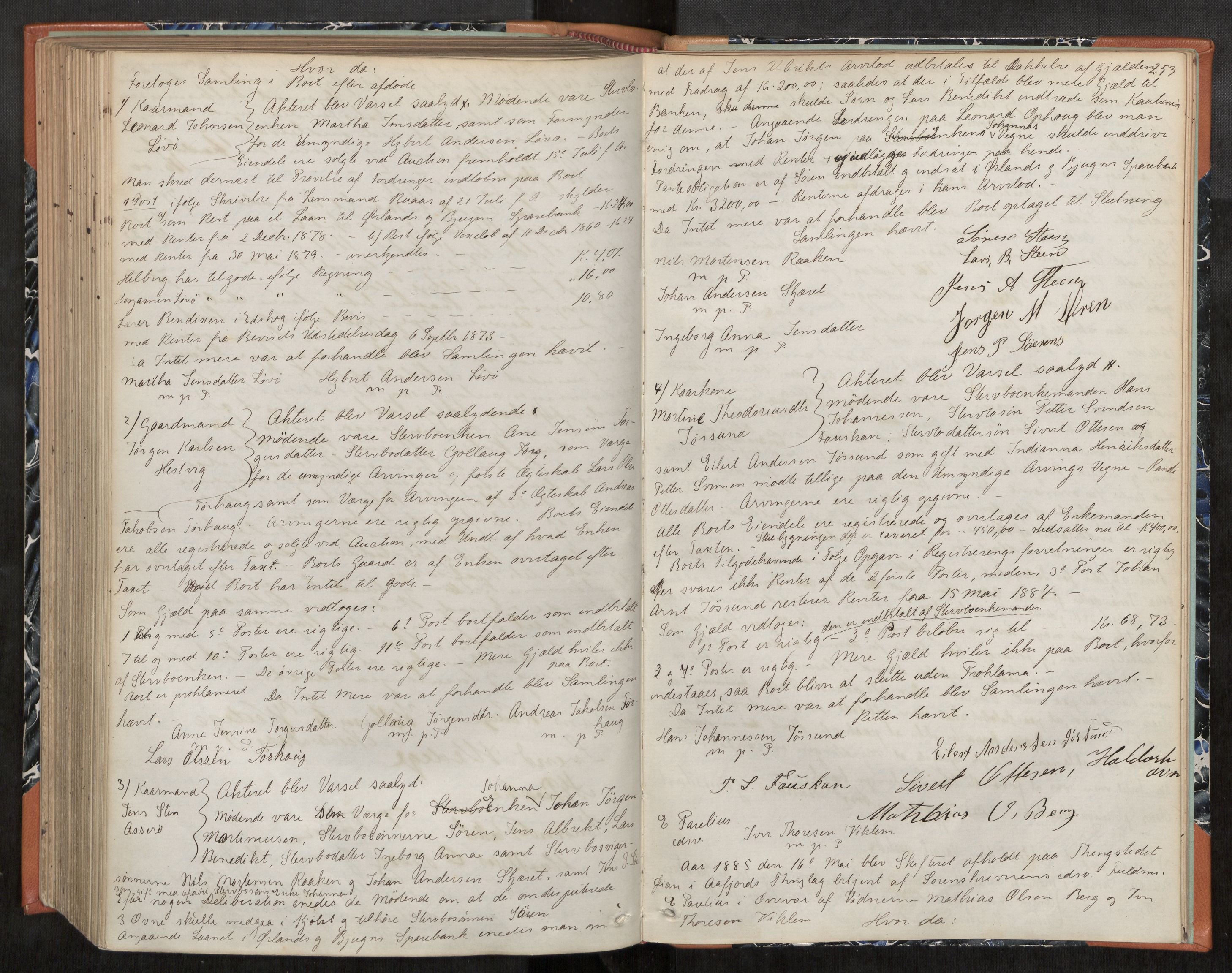 Fosen sorenskriveri, AV/SAT-A-1107/1/3/3B/L0004: Skiftebehandlingsprotokoll, 1868-1888, s. 253