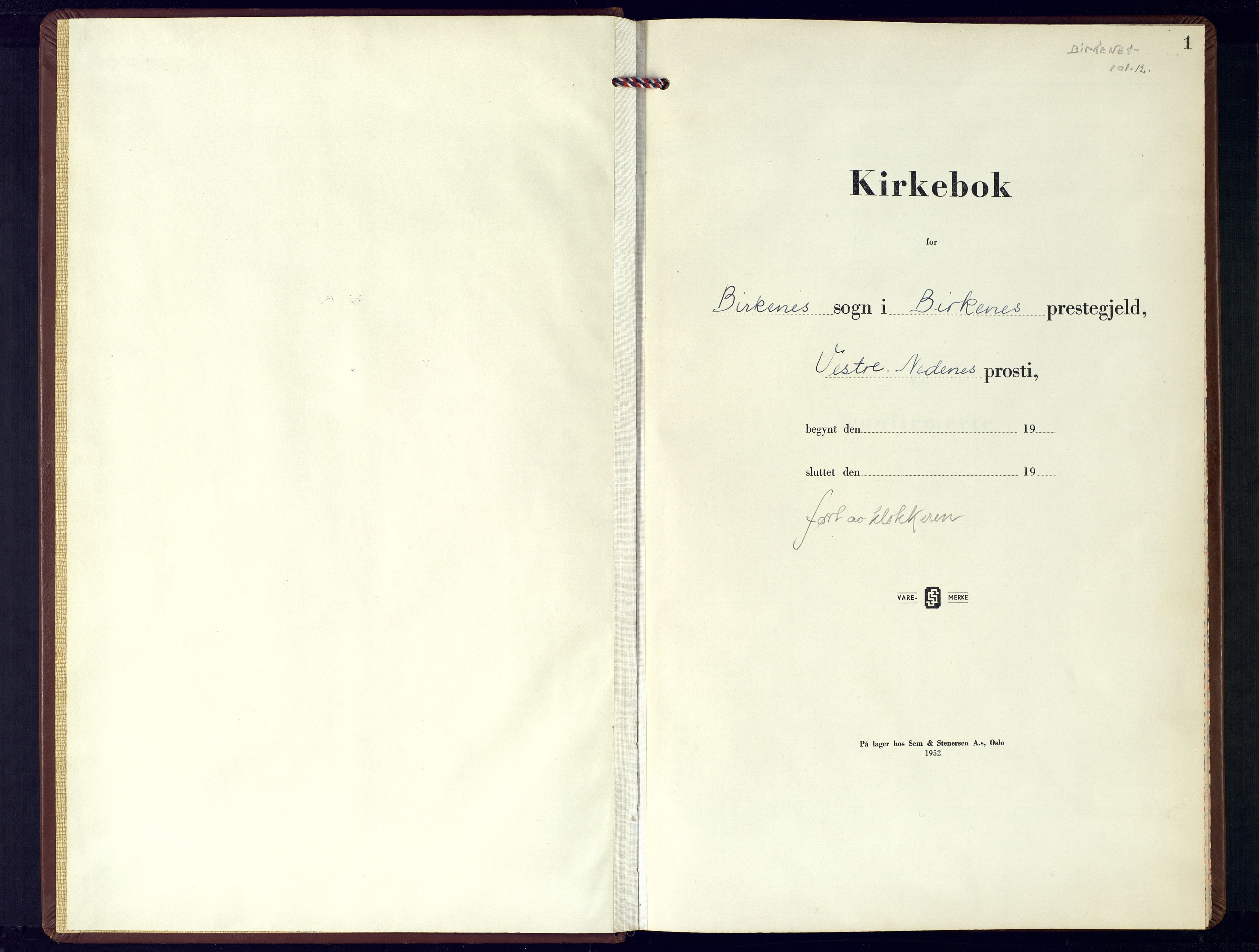 Birkenes sokneprestkontor, SAK/1111-0004/F/Fb/L0007: Klokkerbok nr. B-7, 1950-1981, s. 1