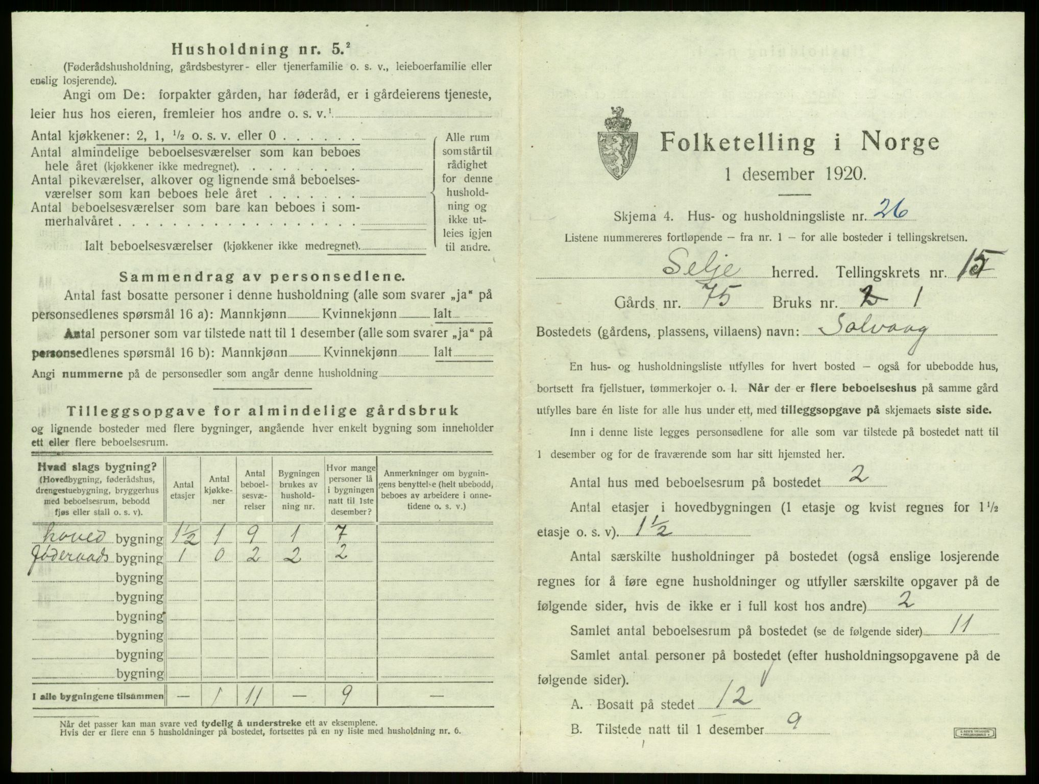 SAB, Folketelling 1920 for 1441 Selje herred, 1920, s. 975