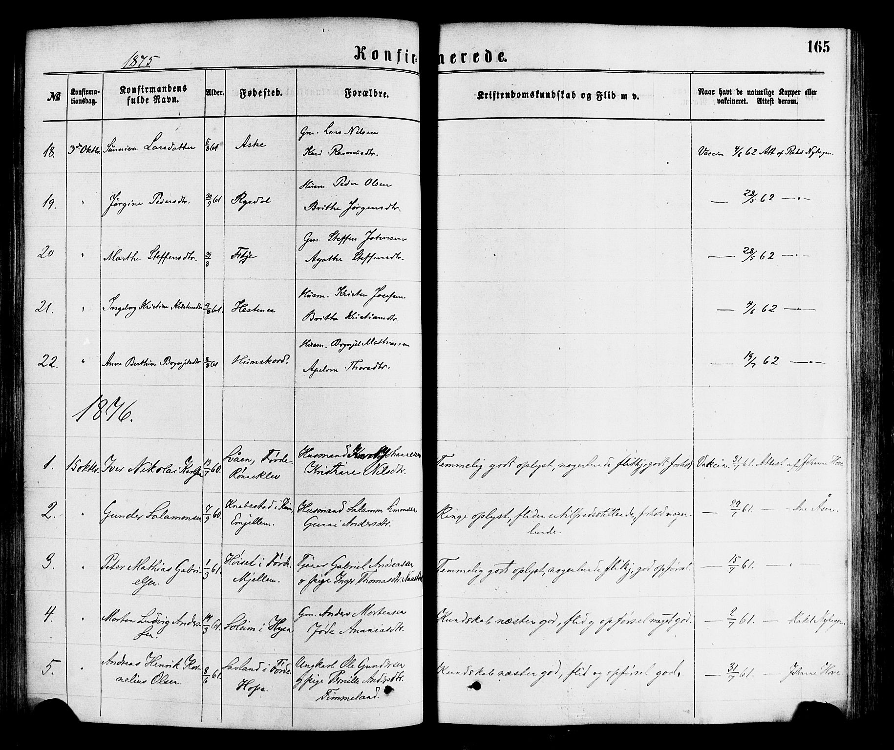 Gloppen sokneprestembete, AV/SAB-A-80101/H/Haa/Haaa/L0010: Ministerialbok nr. A 10, 1871-1884, s. 165