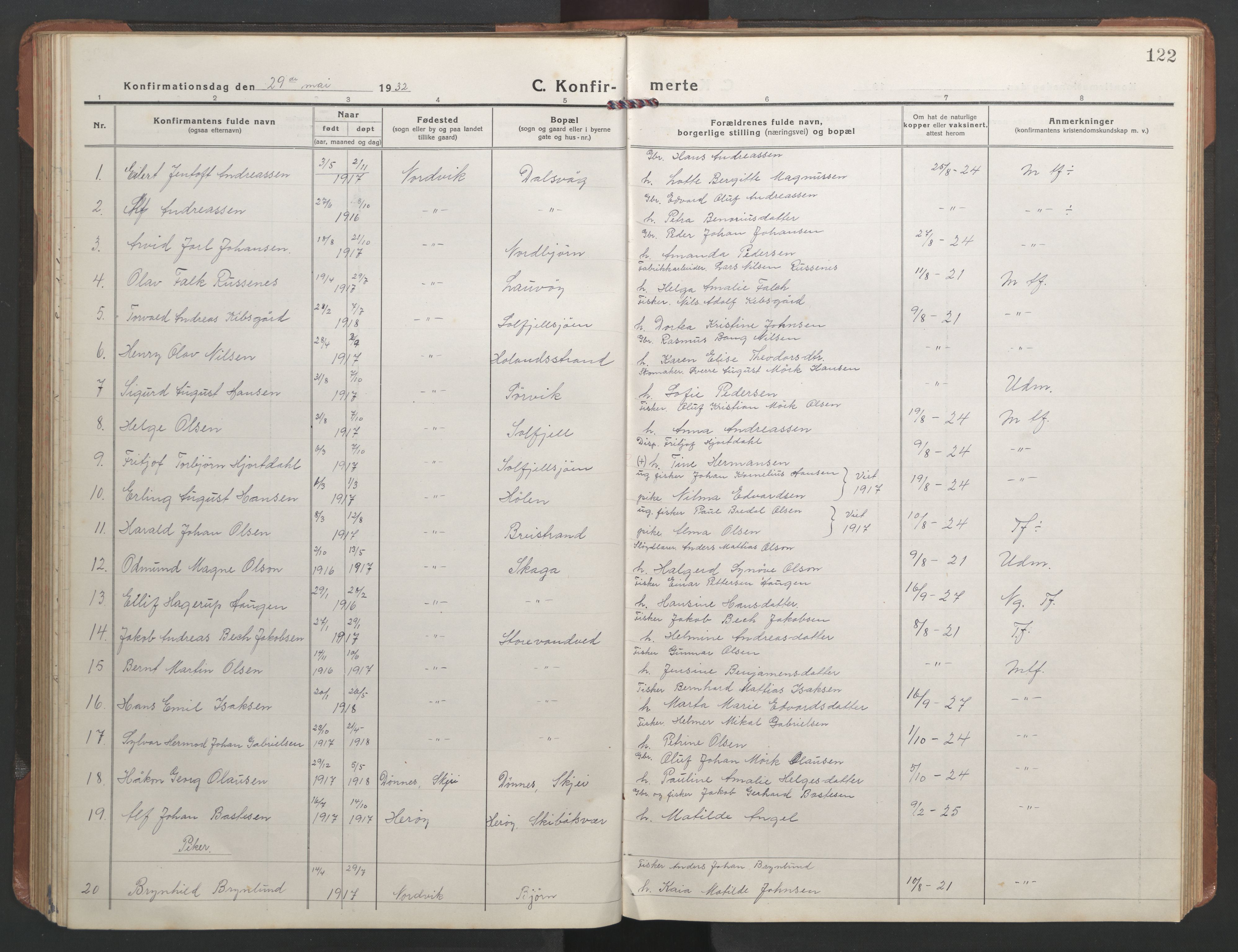 Ministerialprotokoller, klokkerbøker og fødselsregistre - Nordland, AV/SAT-A-1459/836/L0539: Klokkerbok nr. 836C03, 1917-1949, s. 122