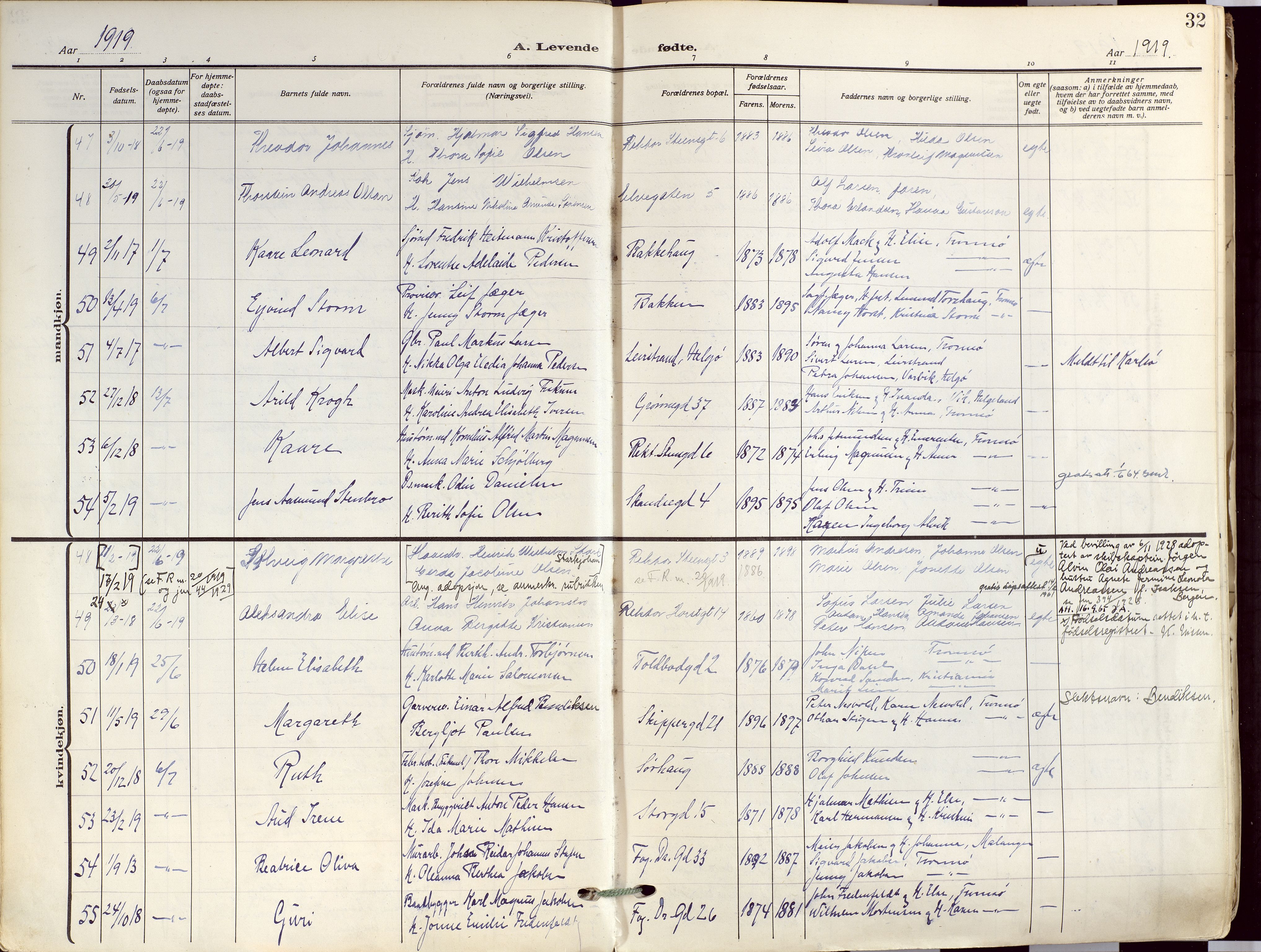 Tromsø sokneprestkontor/stiftsprosti/domprosti, AV/SATØ-S-1343/G/Ga/L0019kirke: Ministerialbok nr. 19, 1917-1927, s. 32