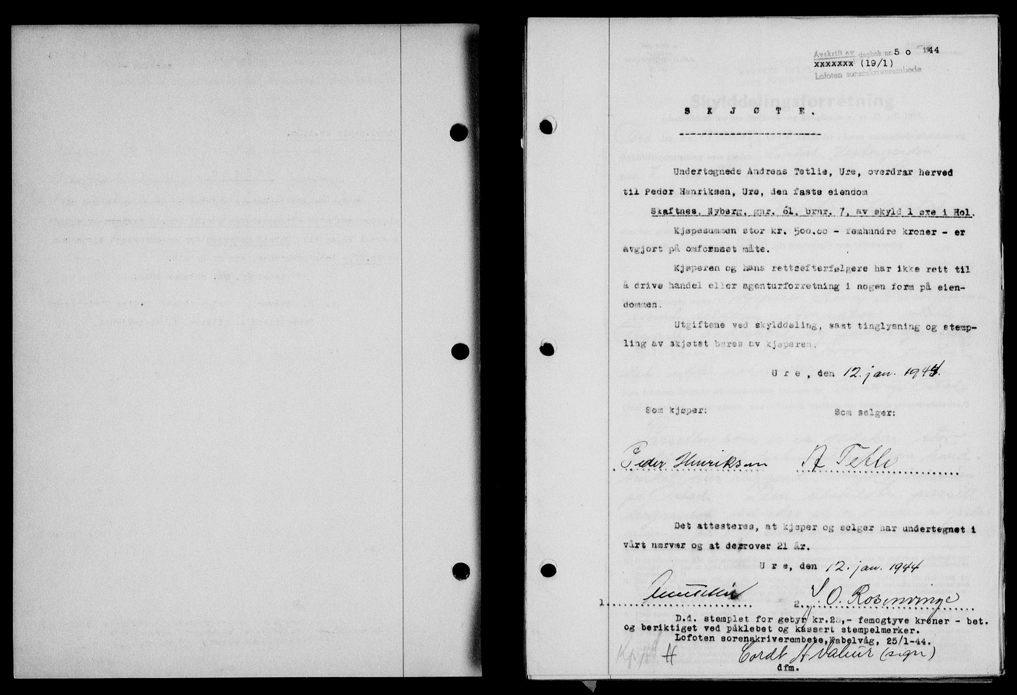 Lofoten sorenskriveri, SAT/A-0017/1/2/2C/L0012a: Pantebok nr. 12a, 1943-1944, Dagboknr: 50/1944