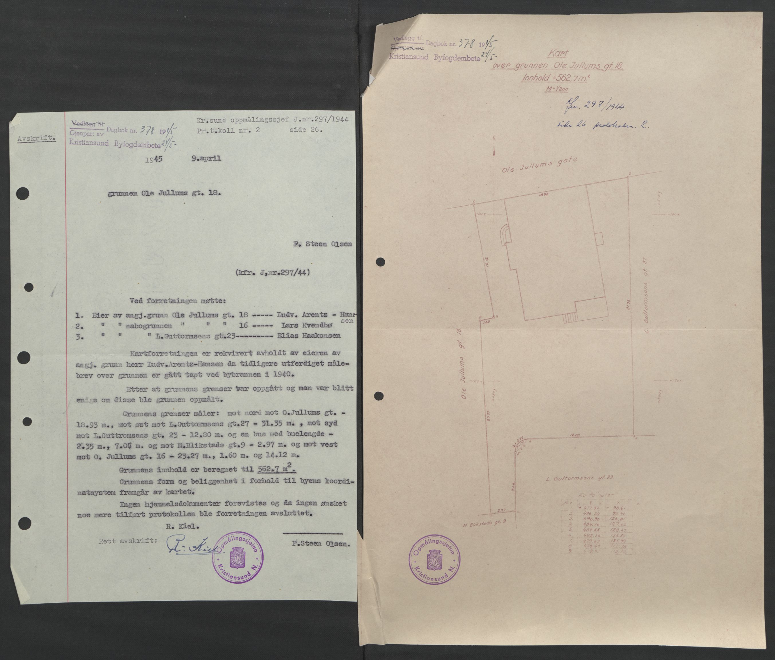 Kristiansund byfogd, AV/SAT-A-4587/A/27: Pantebok nr. 37, 1942-1945, Dagboknr: 378/1945