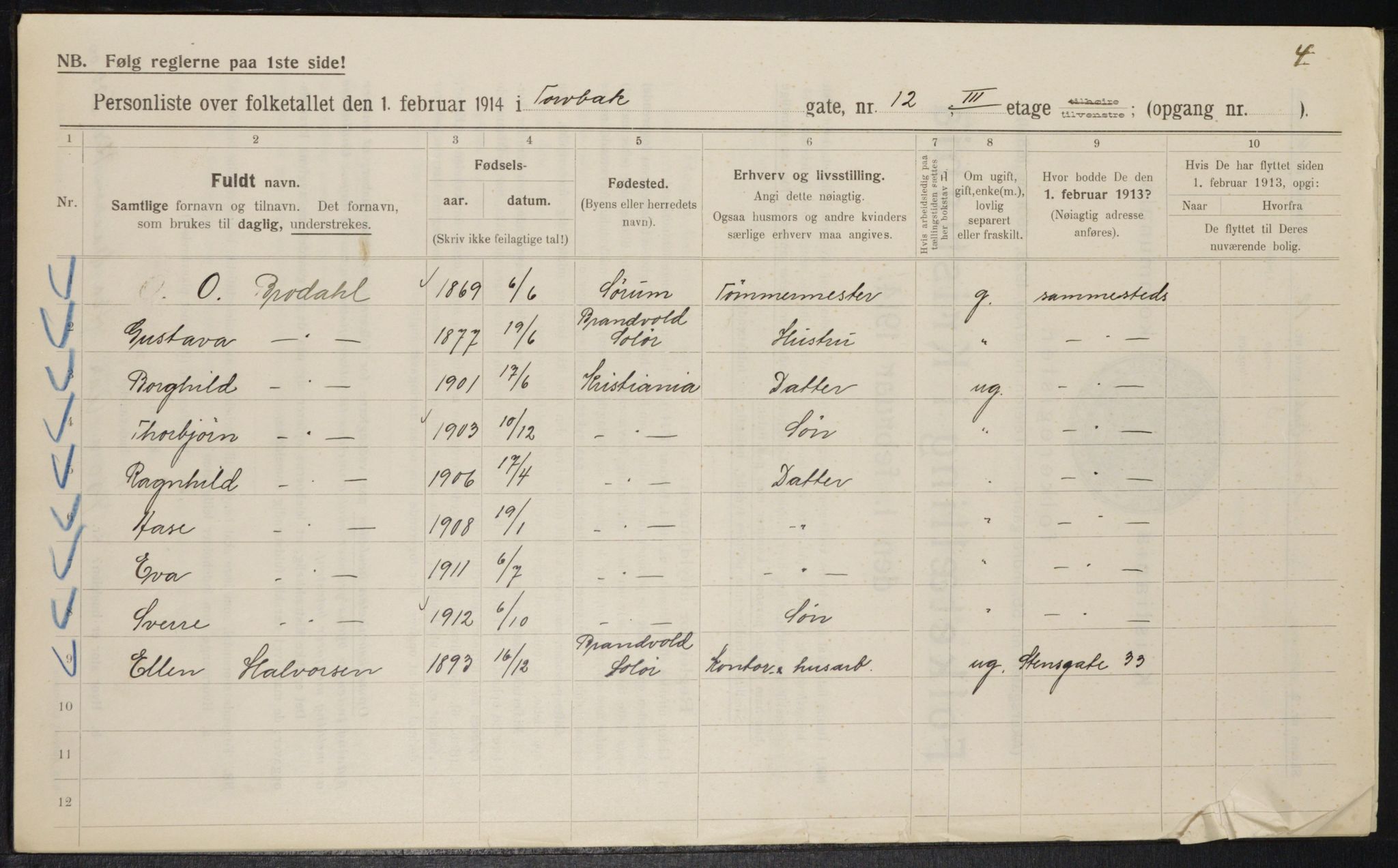 OBA, Kommunal folketelling 1.2.1914 for Kristiania, 1914, s. 115954