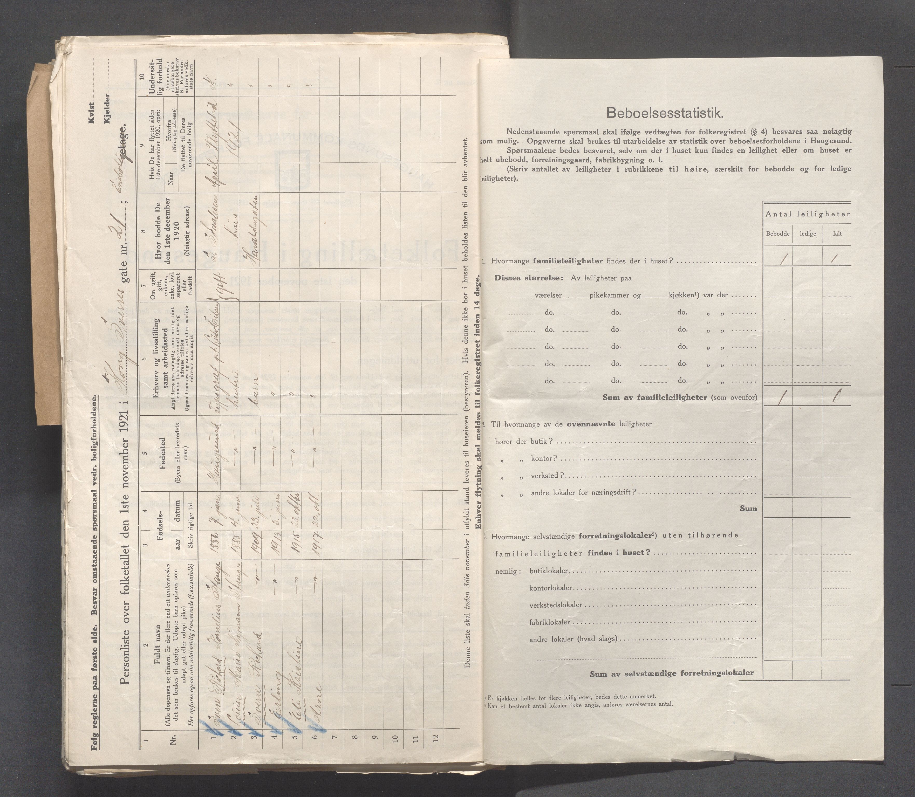 IKAR, Kommunal folketelling 1.11.1921 for Haugesund, 1921, s. 3012