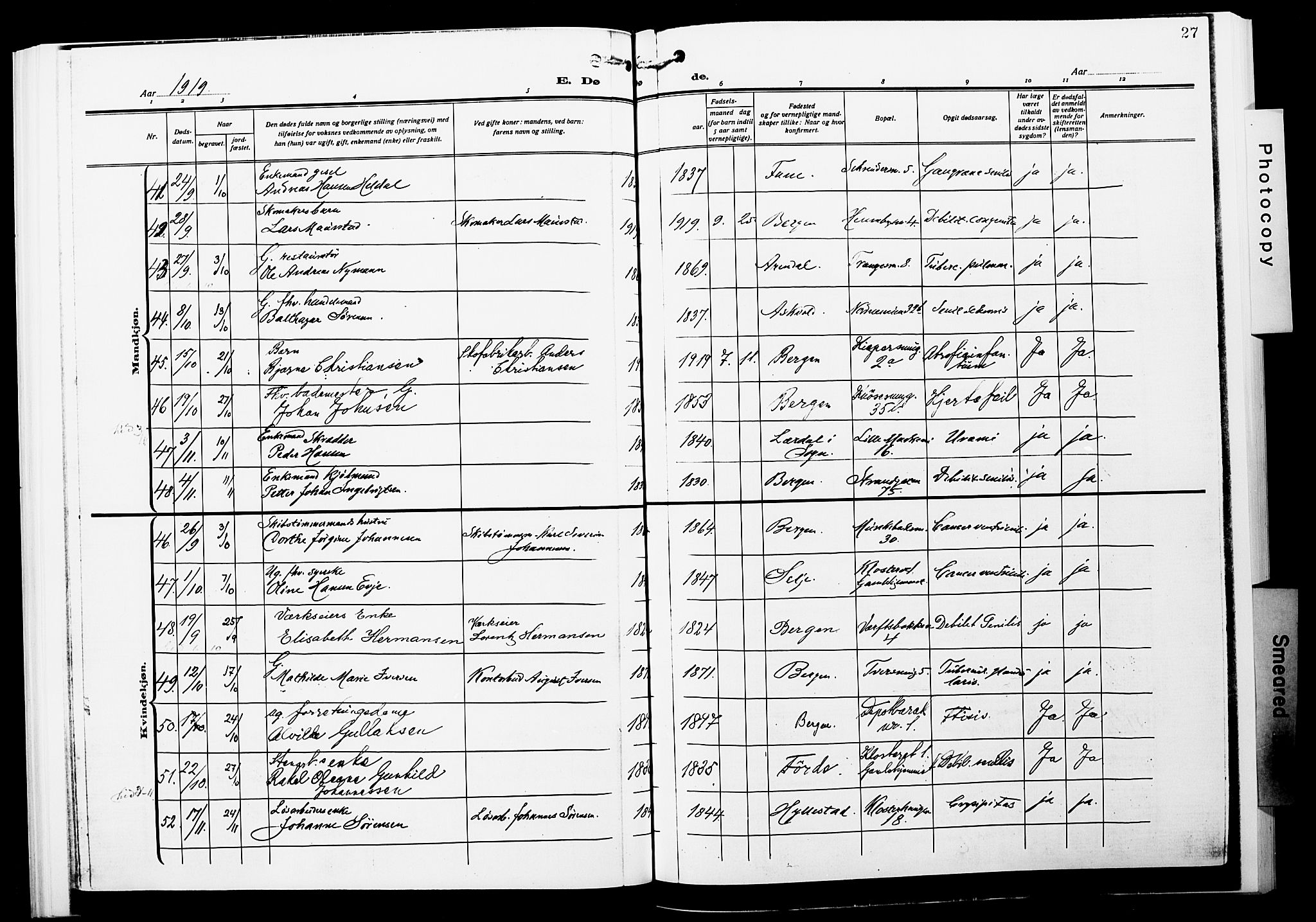 Nykirken Sokneprestembete, AV/SAB-A-77101/H/Hab: Klokkerbok nr. E 2, 1918-1924, s. 27