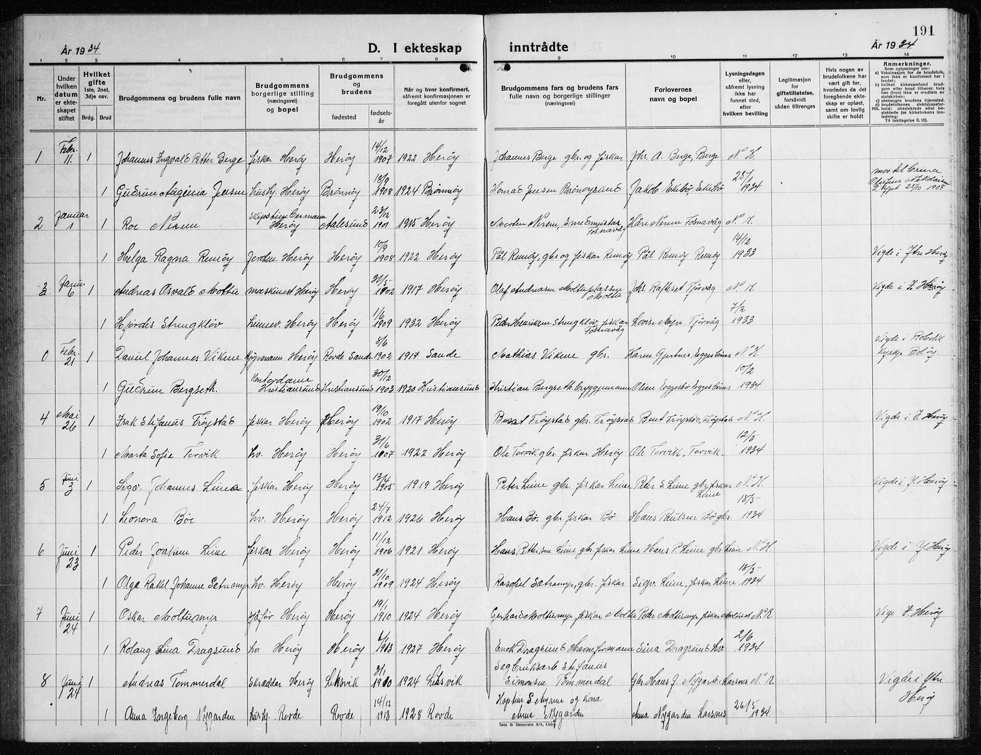 Ministerialprotokoller, klokkerbøker og fødselsregistre - Møre og Romsdal, AV/SAT-A-1454/507/L0085: Klokkerbok nr. 507C08, 1933-1944, s. 191