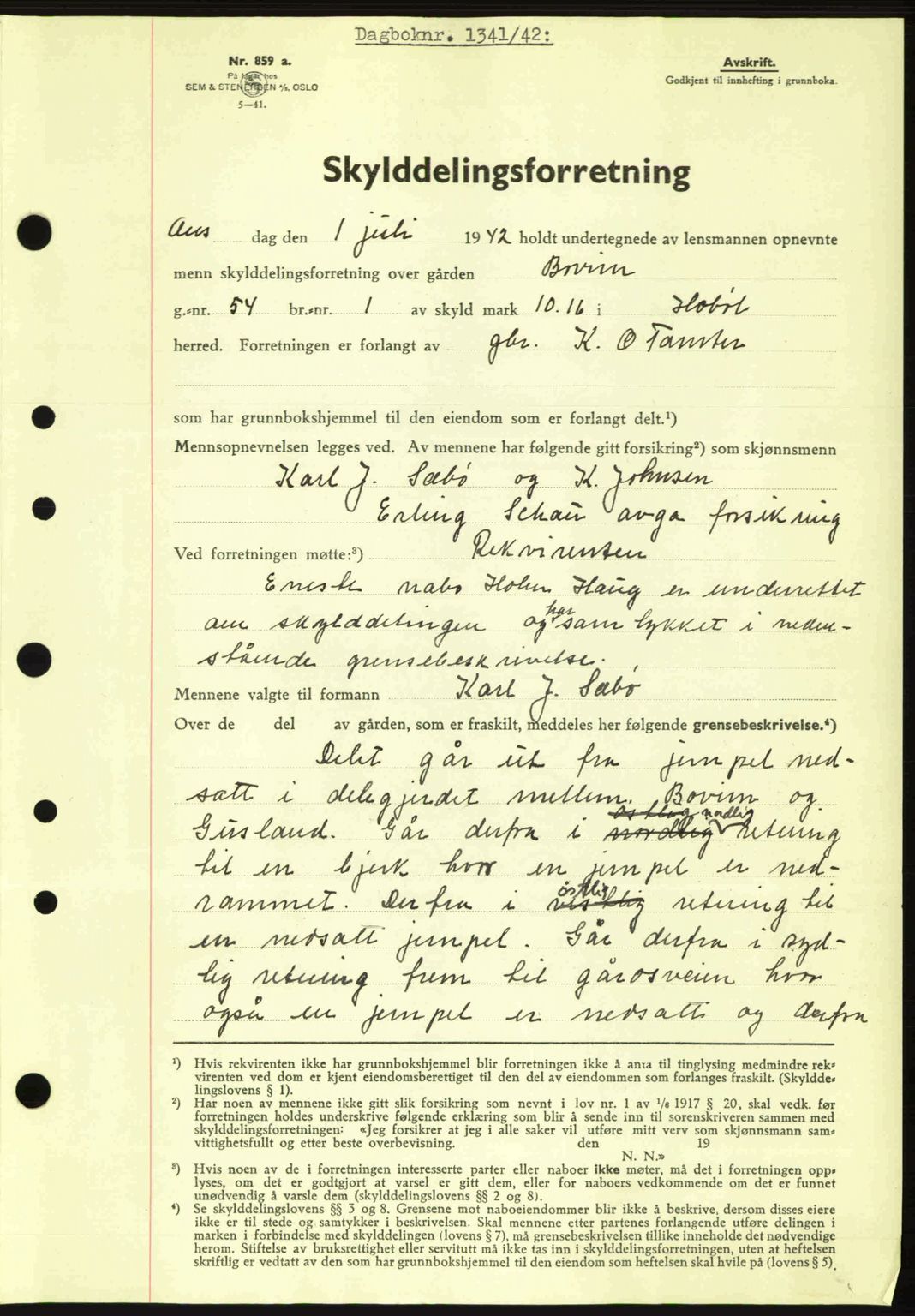 Moss sorenskriveri, SAO/A-10168: Pantebok nr. A10, 1942-1943, Dagboknr: 1341/1942