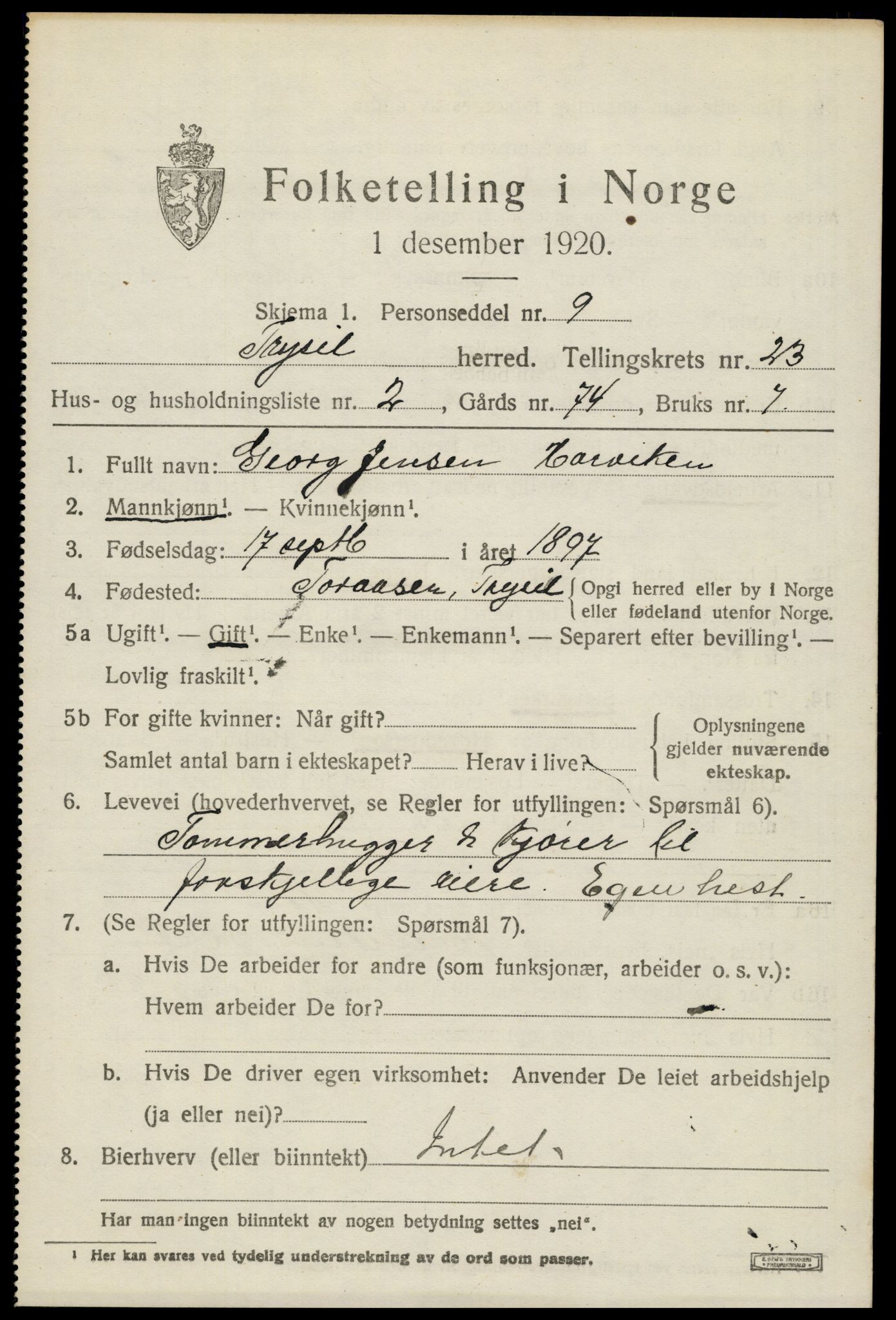 SAH, Folketelling 1920 for 0428 Trysil herred, 1920, s. 14863