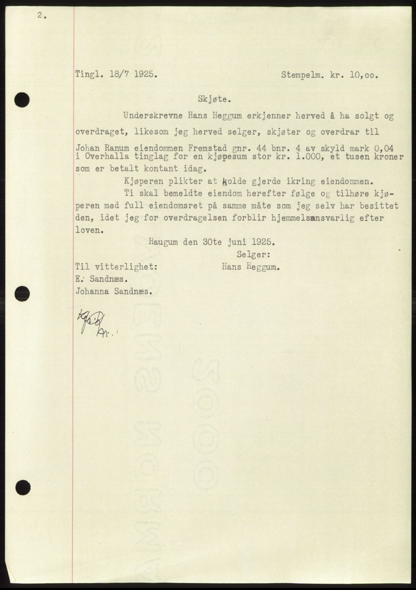 Namdal sorenskriveri, SAT/A-4133/1/2/2C: Pantebok nr. -, 1922-1925, Tingl.dato: 18.07.1925