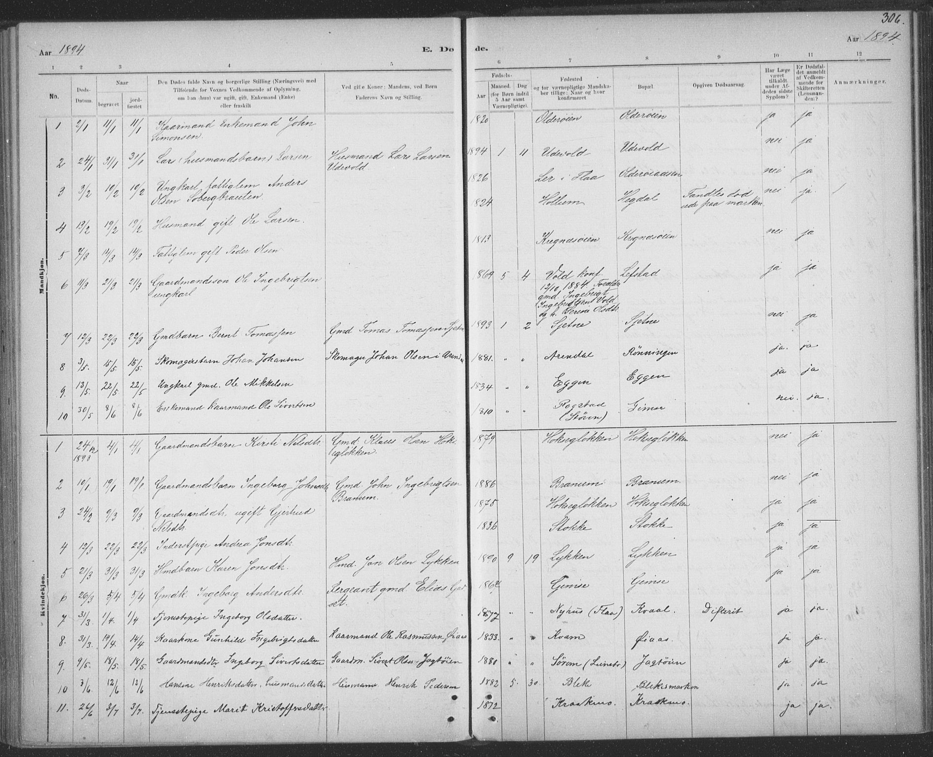 Ministerialprotokoller, klokkerbøker og fødselsregistre - Sør-Trøndelag, AV/SAT-A-1456/691/L1085: Ministerialbok nr. 691A17, 1887-1908, s. 306