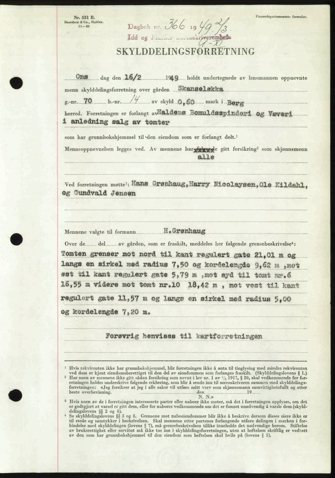 Idd og Marker sorenskriveri, SAO/A-10283/G/Gb/Gbb/L0011: Pantebok nr. A11, 1948-1949, Dagboknr: 366/1949