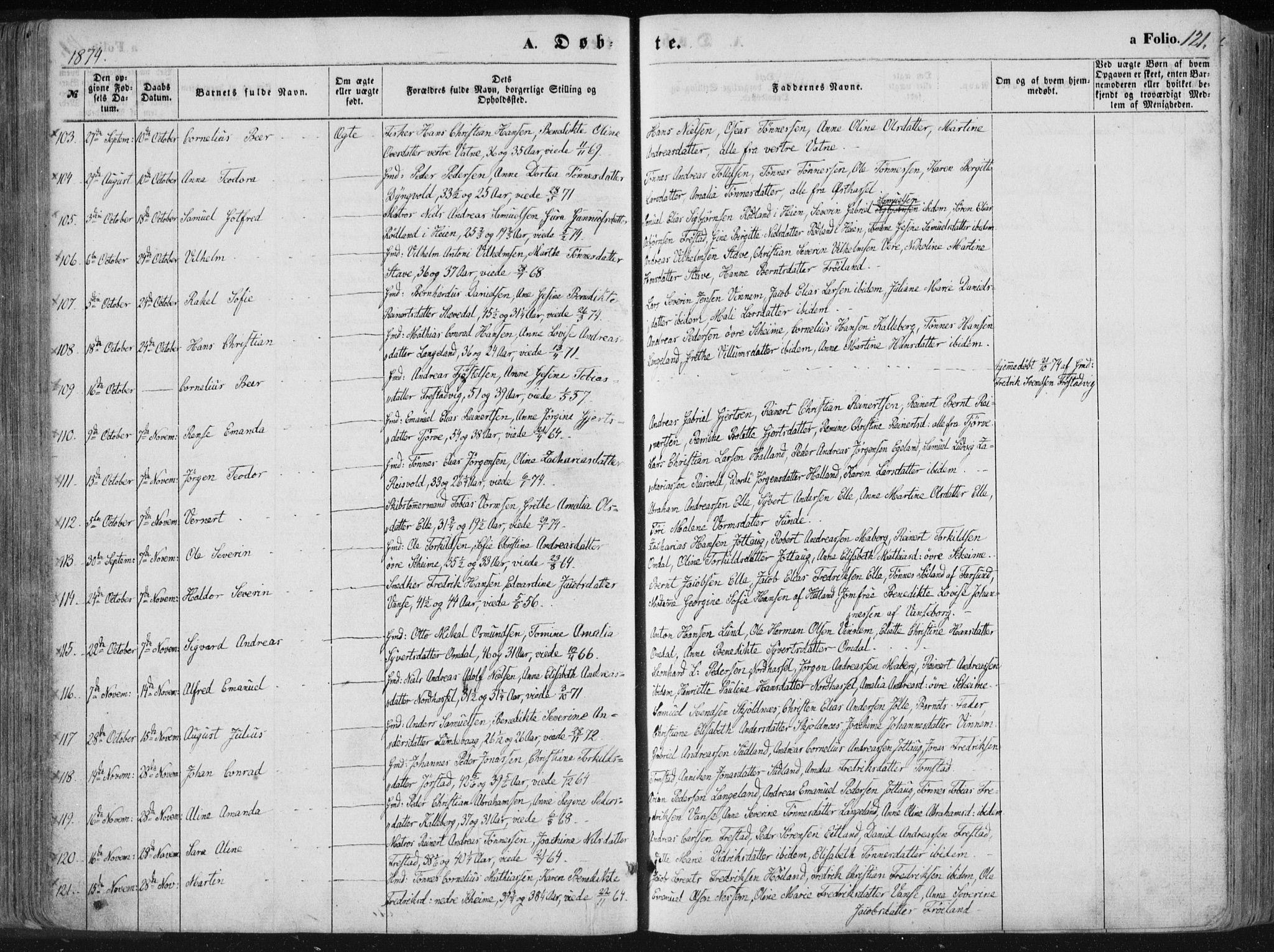 Lista sokneprestkontor, SAK/1111-0027/F/Fa/L0011: Ministerialbok nr. A 11, 1861-1878, s. 121