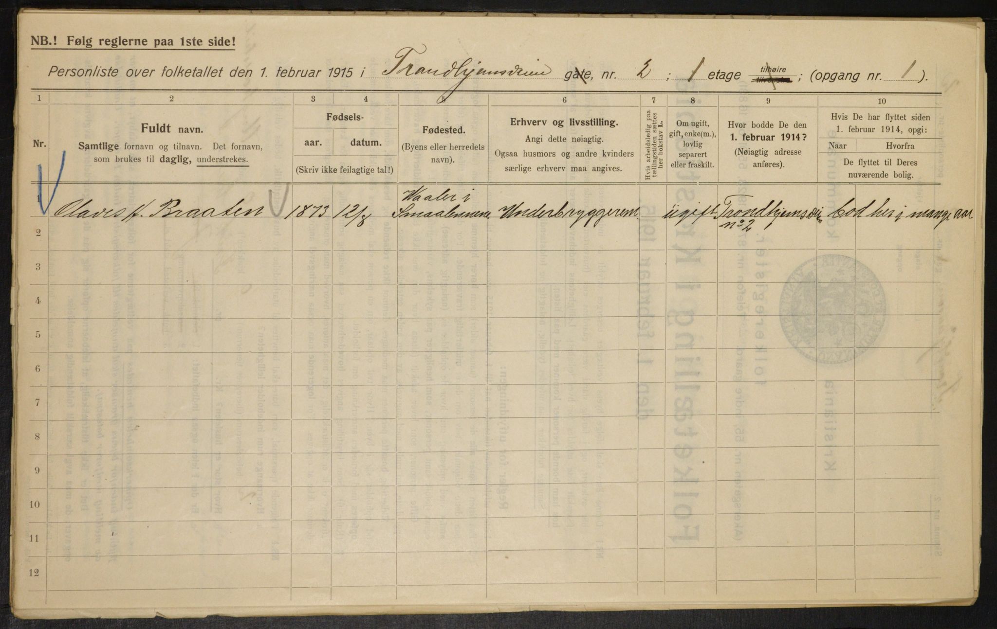 OBA, Kommunal folketelling 1.2.1915 for Kristiania, 1915, s. 116198