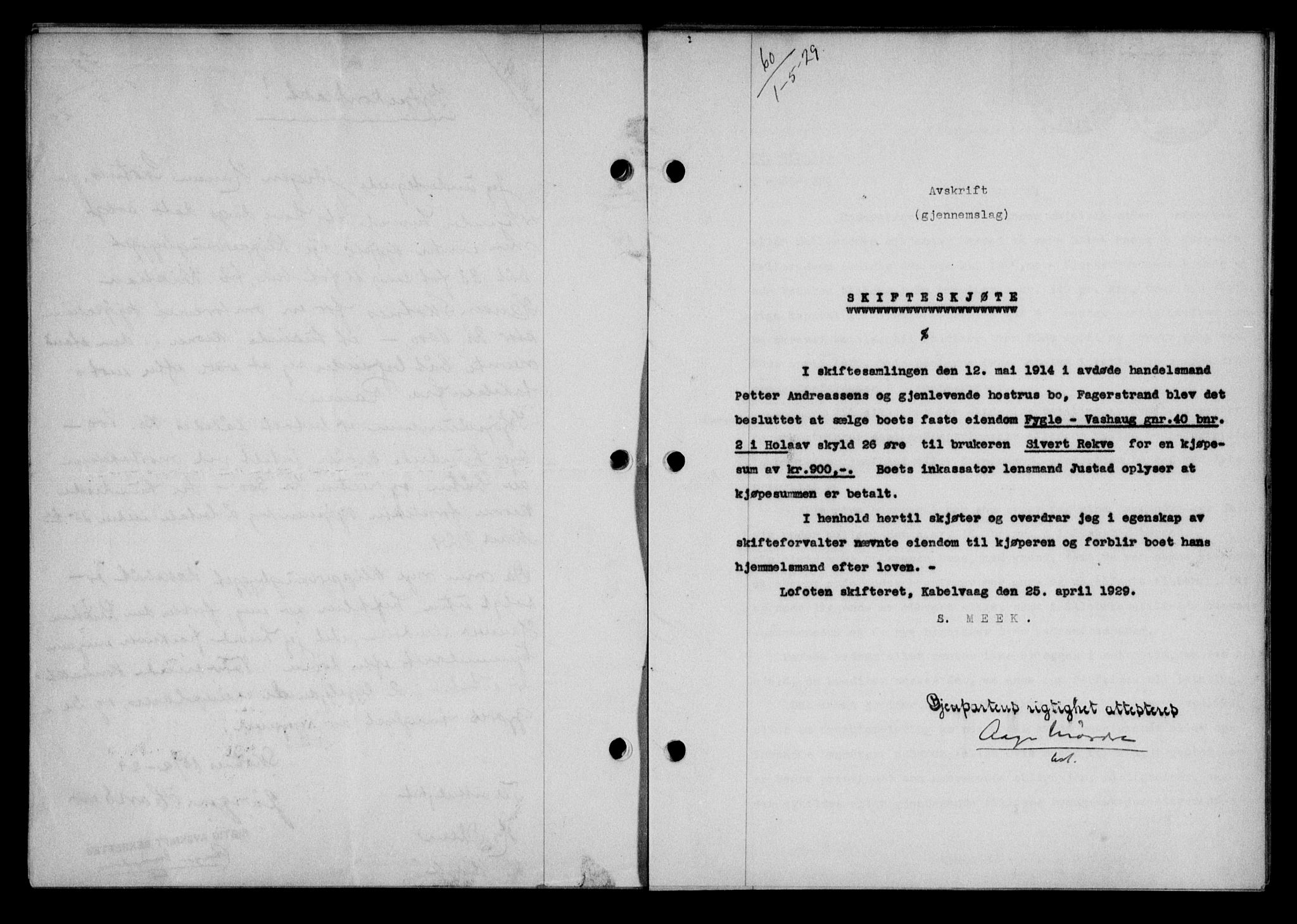 Lofoten sorenskriveri, SAT/A-0017/1/2/2C/L0019b: Pantebok nr. 19b, 1929-1929, Tingl.dato: 01.05.1929