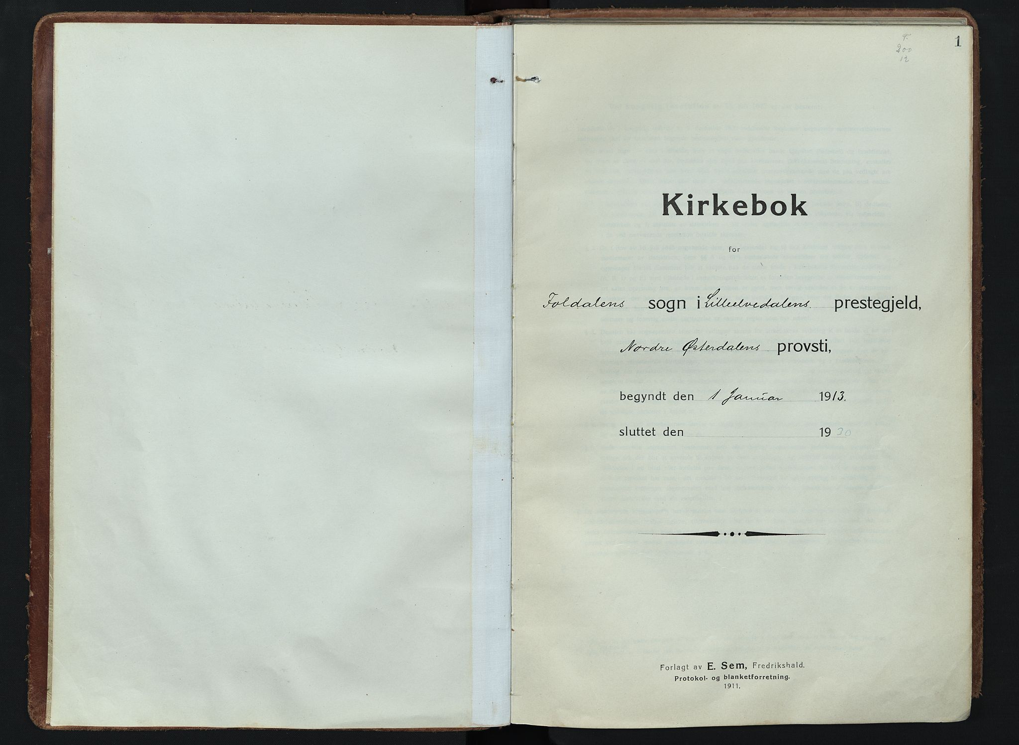Alvdal prestekontor, SAH/PREST-060/H/Ha/Haa/L0005: Ministerialbok nr. 5, 1913-1930, s. 1