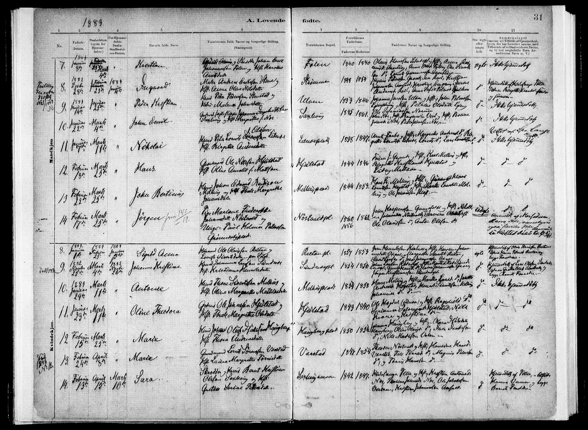 Ministerialprotokoller, klokkerbøker og fødselsregistre - Nord-Trøndelag, AV/SAT-A-1458/730/L0285: Ministerialbok nr. 730A10, 1879-1914, s. 31