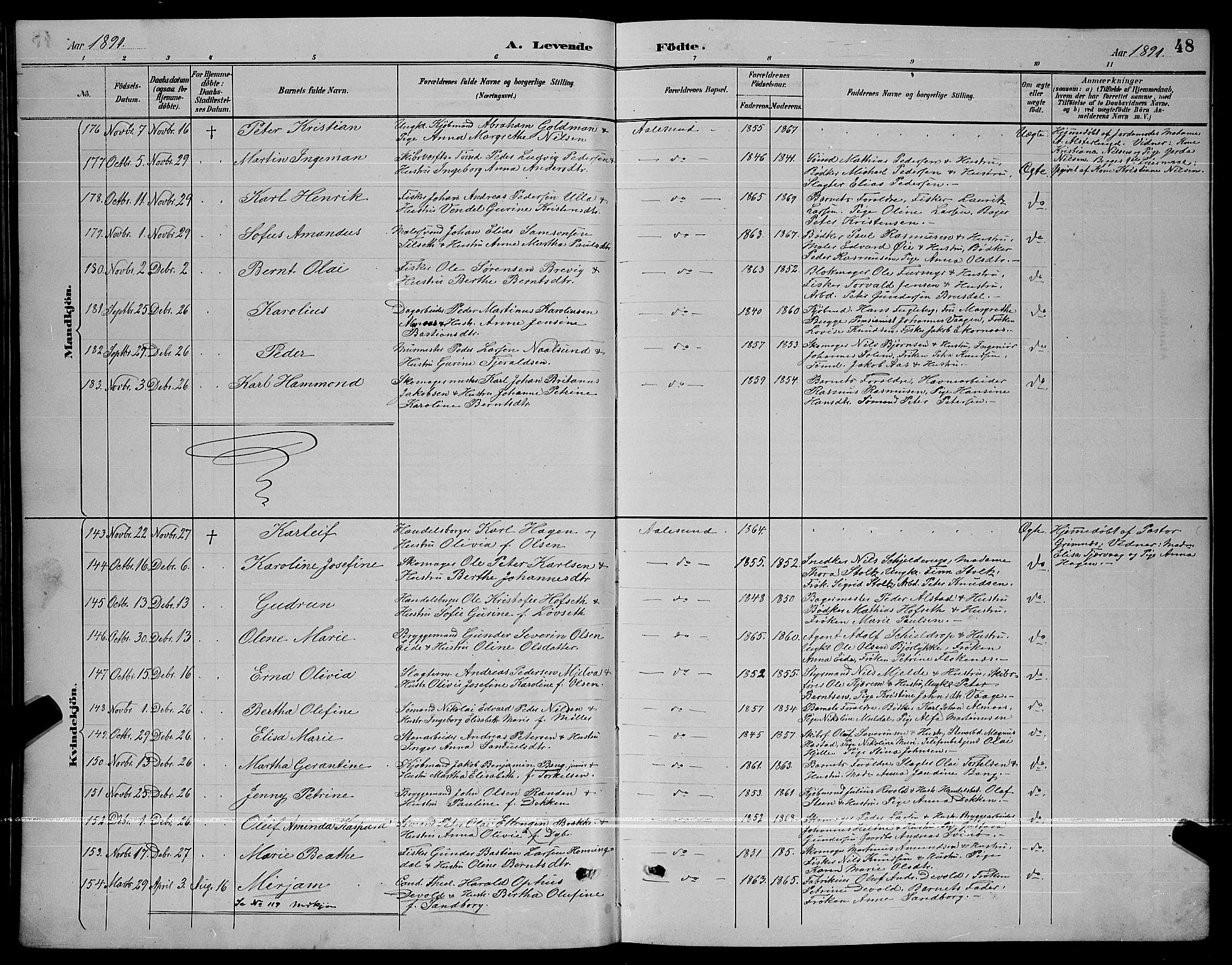 Ministerialprotokoller, klokkerbøker og fødselsregistre - Møre og Romsdal, AV/SAT-A-1454/529/L0467: Klokkerbok nr. 529C04, 1889-1897, s. 48