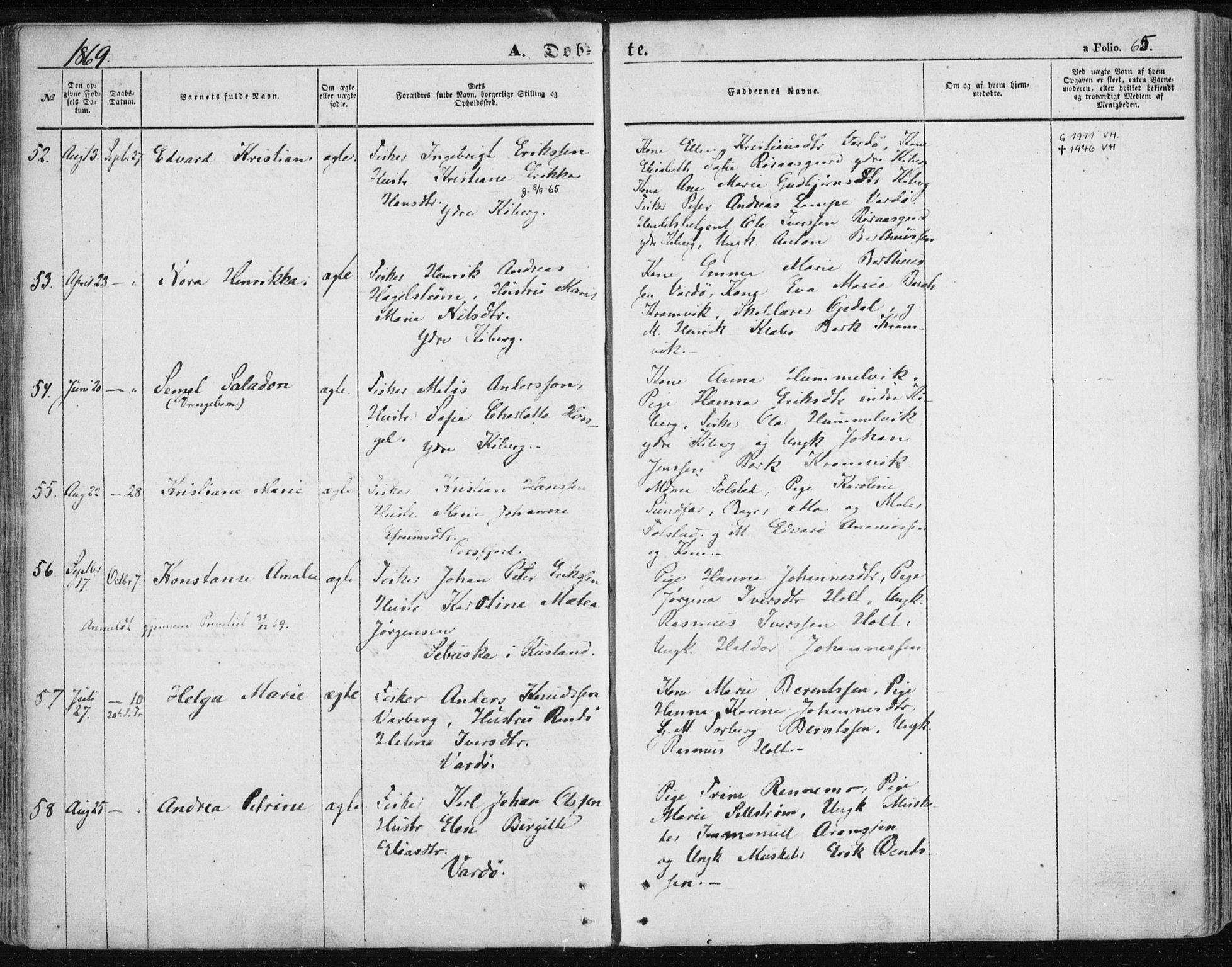 Vardø sokneprestkontor, AV/SATØ-S-1332/H/Ha/L0004kirke: Ministerialbok nr. 4, 1862-1871, s. 65