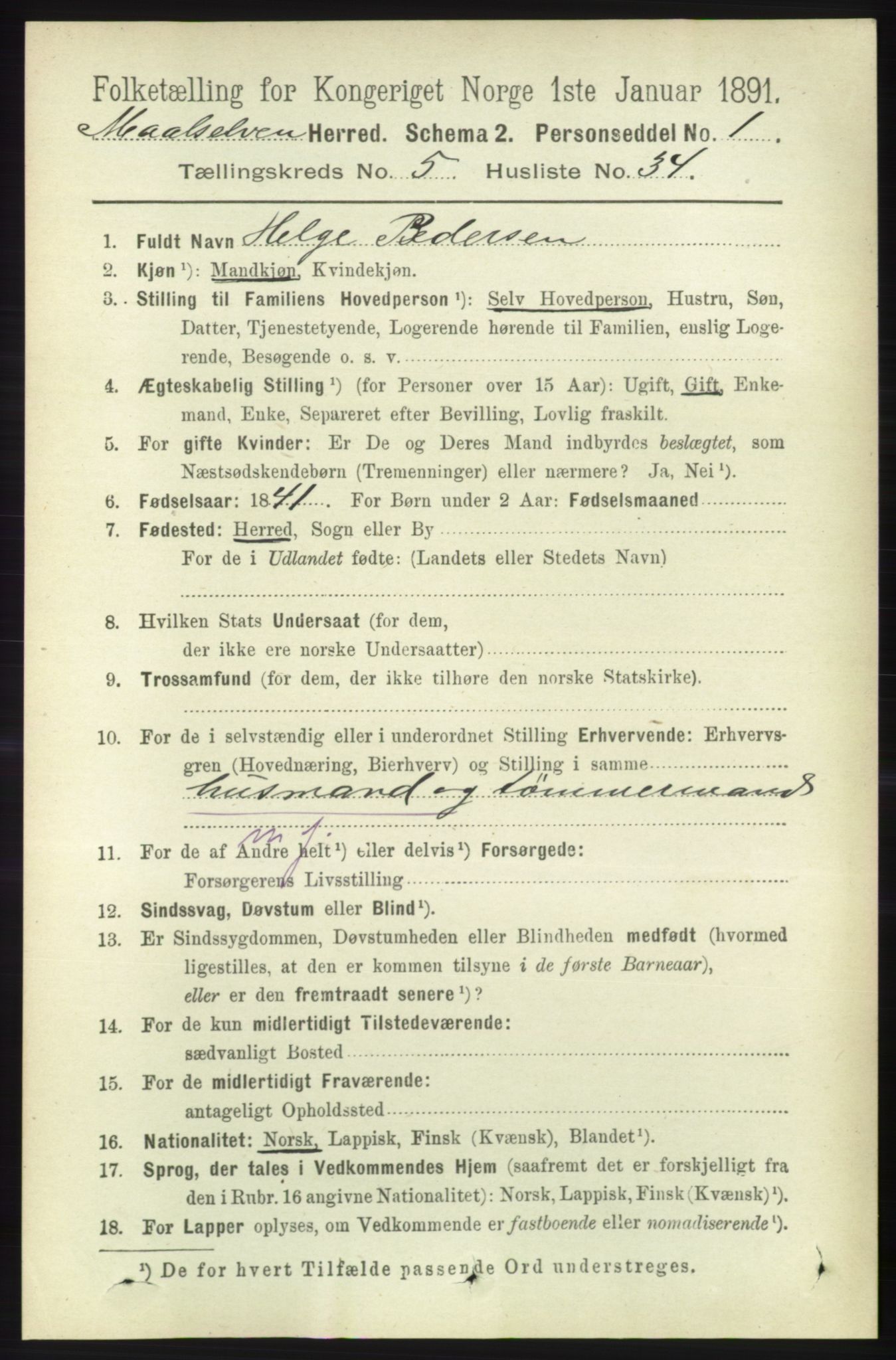 RA, Folketelling 1891 for 1924 Målselv herred, 1891, s. 1833