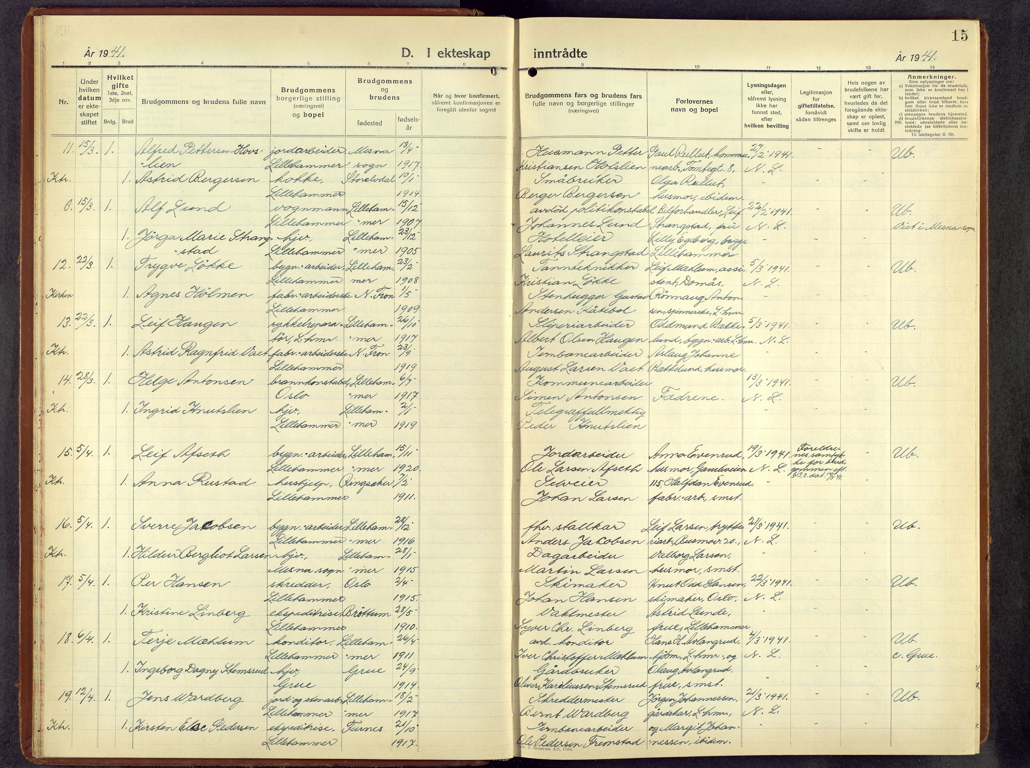 Lillehammer prestekontor, AV/SAH-PREST-088/H/Ha/Hab/L0004: Klokkerbok nr. 4, 1940-1955, s. 15