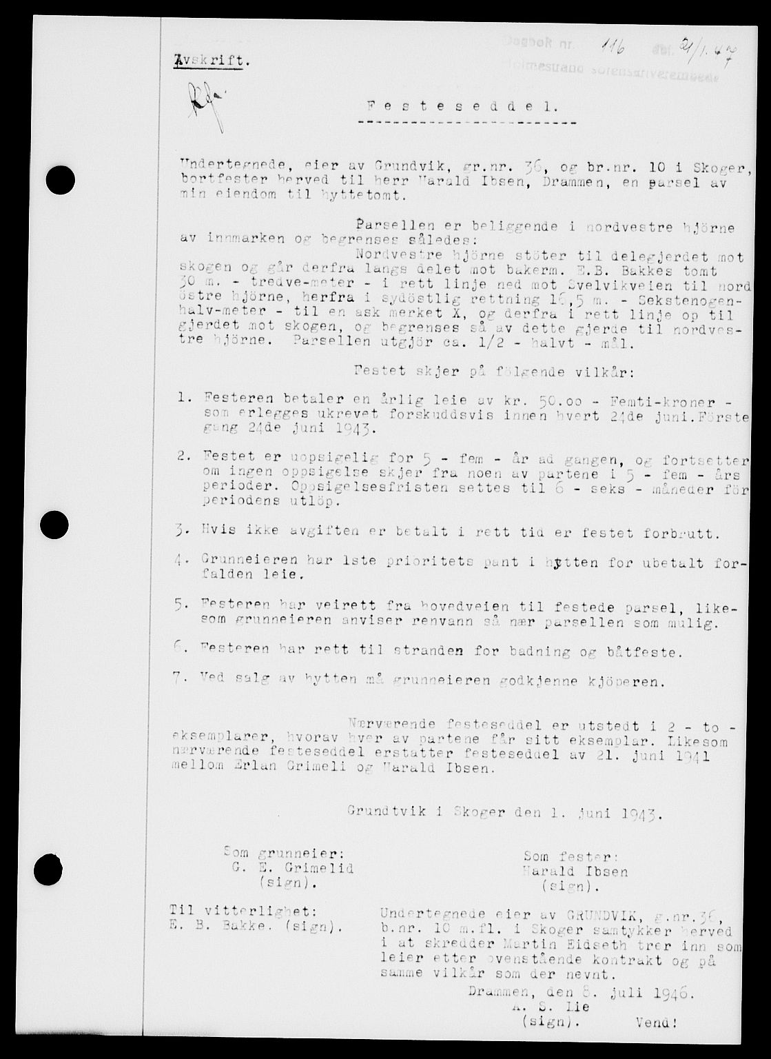 Holmestrand sorenskriveri, SAKO/A-67/G/Ga/Gaa/L0061: Pantebok nr. A-61, 1946-1947, Dagboknr: 116/1947