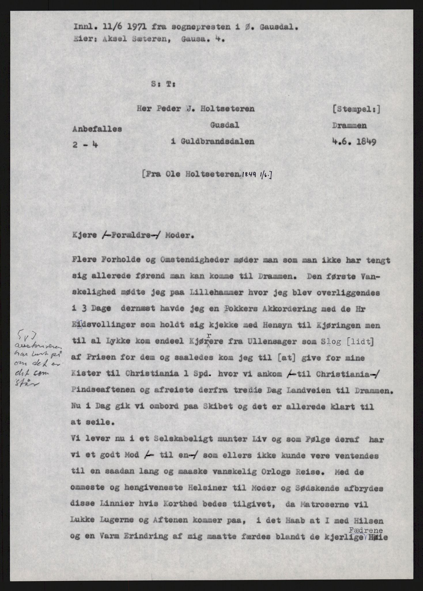 Samlinger til kildeutgivelse, Amerikabrevene, AV/RA-EA-4057/F/L0015: Innlån fra Oppland: Sæteren - Vigerust, 1838-1914, s. 27