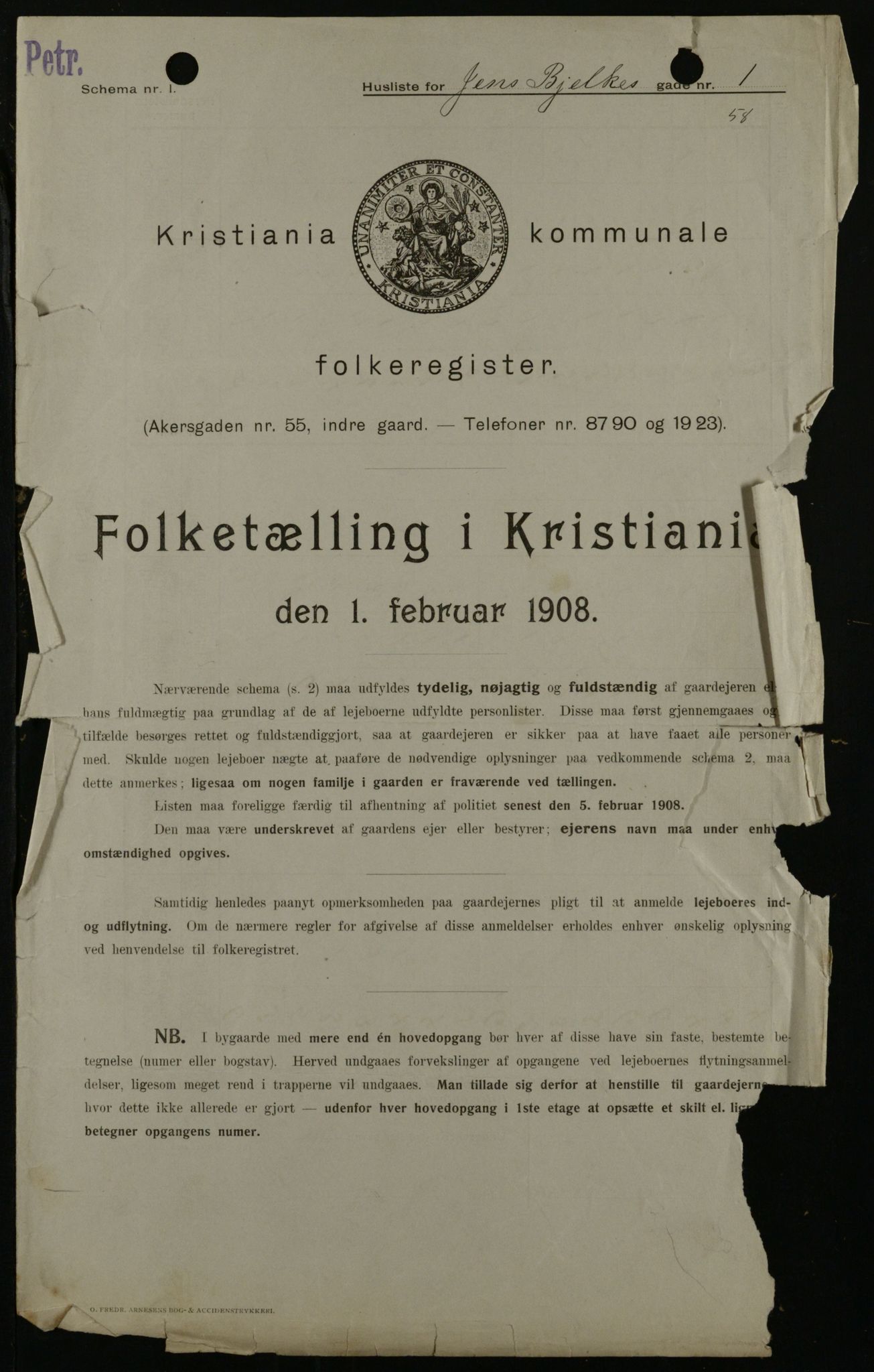 OBA, Kommunal folketelling 1.2.1908 for Kristiania kjøpstad, 1908, s. 40627