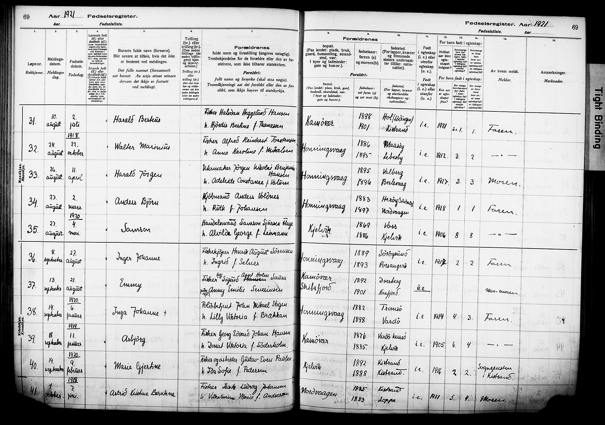 Kjelvik/Nordkapp sokneprestkontor, AV/SATØ-S-1350/I/Ia/L0015: Fødselsregister nr. 15, 1916-1930, s. 69