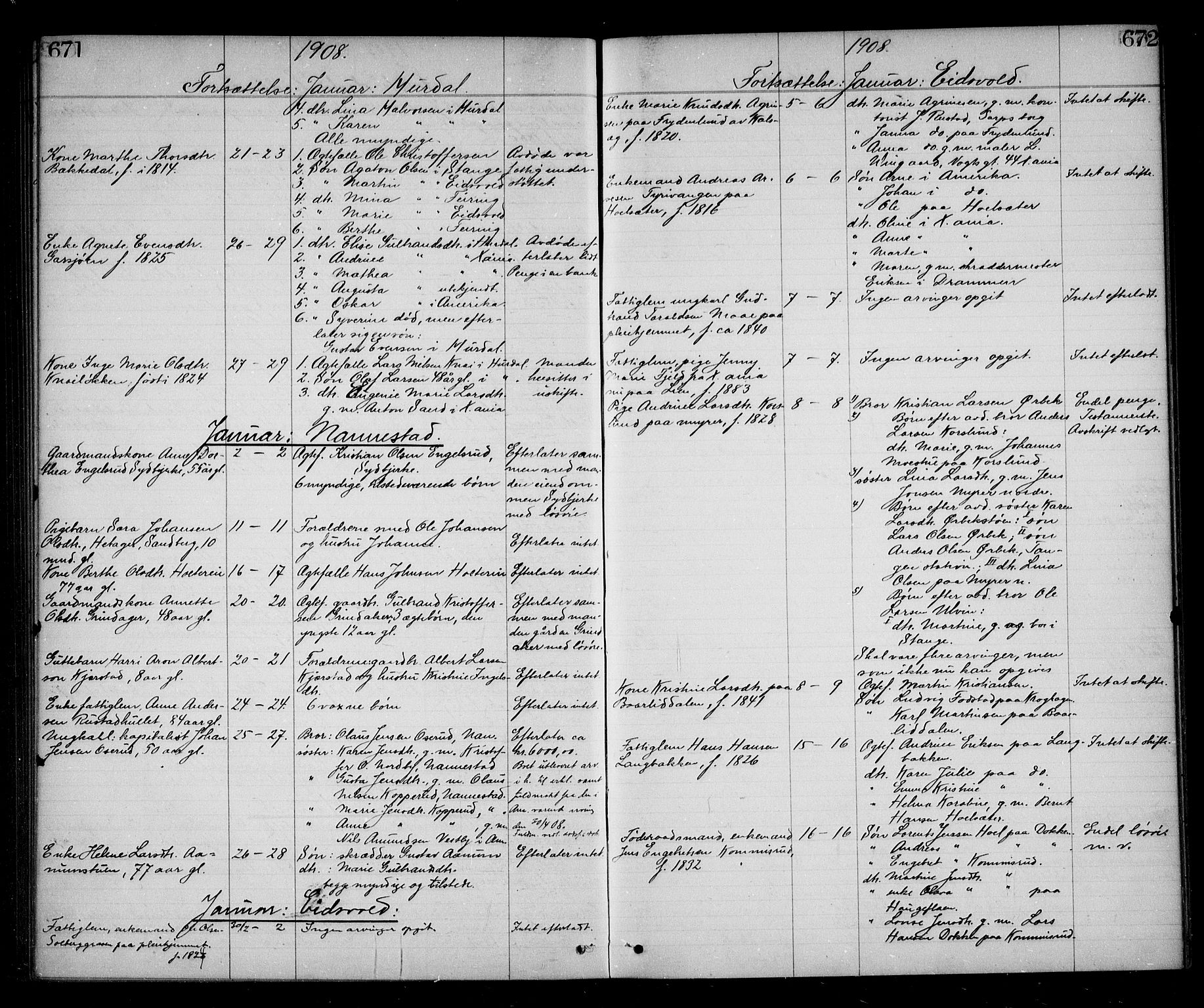 Eidsvoll tingrett, AV/SAO-A-10371/H/Ha/Haa/L0002: Dødsmeldingsprotokoll - Sorenskriveriet, 1863-1910, s. 671-672