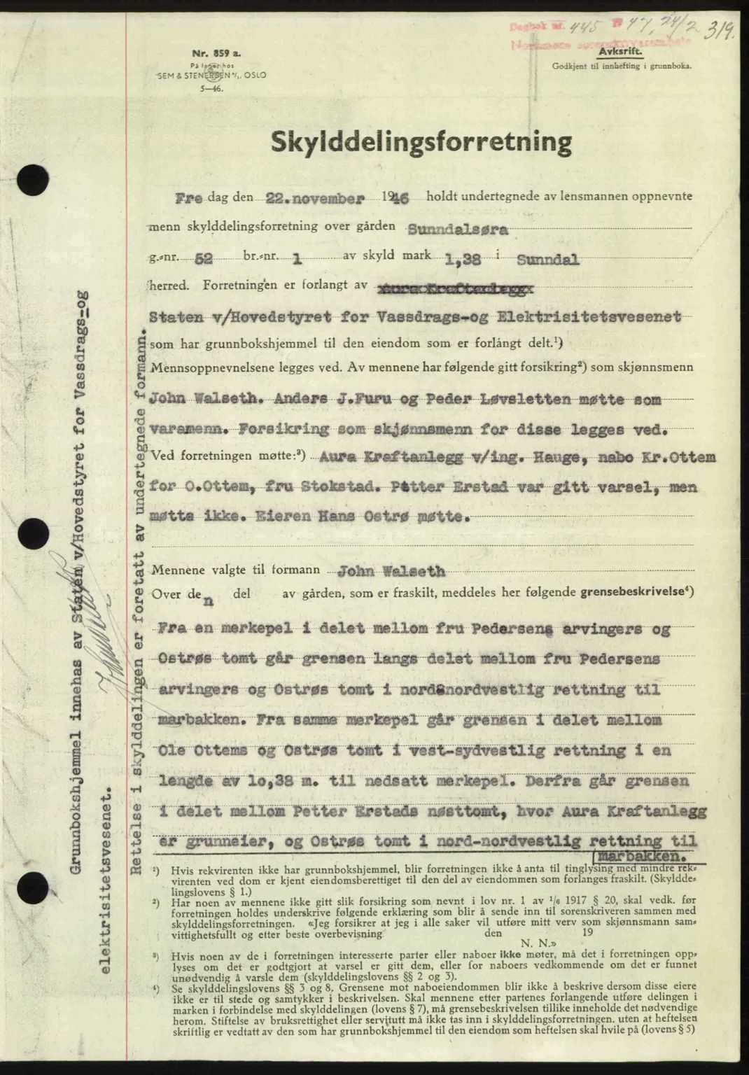 Nordmøre sorenskriveri, SAT/A-4132/1/2/2Ca: Pantebok nr. A104, 1947-1947, Dagboknr: 445/1947