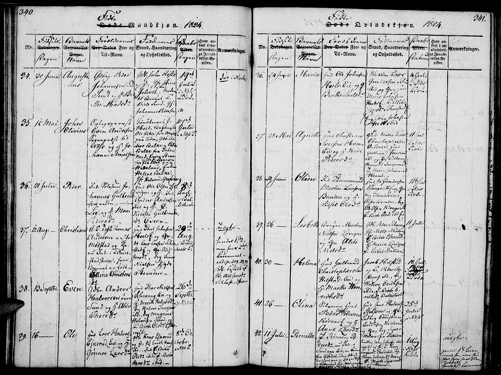 Nes prestekontor, Hedmark, AV/SAH-PREST-020/K/Ka/L0002: Ministerialbok nr. 2, 1813-1827, s. 340-341