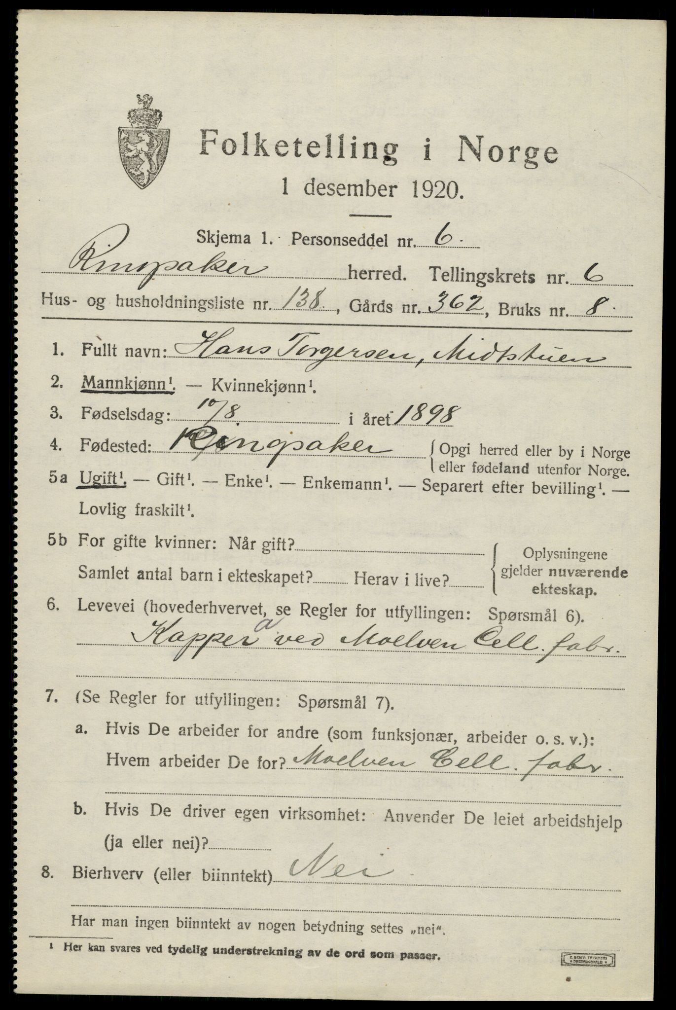 SAH, Folketelling 1920 for 0412 Ringsaker herred, 1920, s. 13460