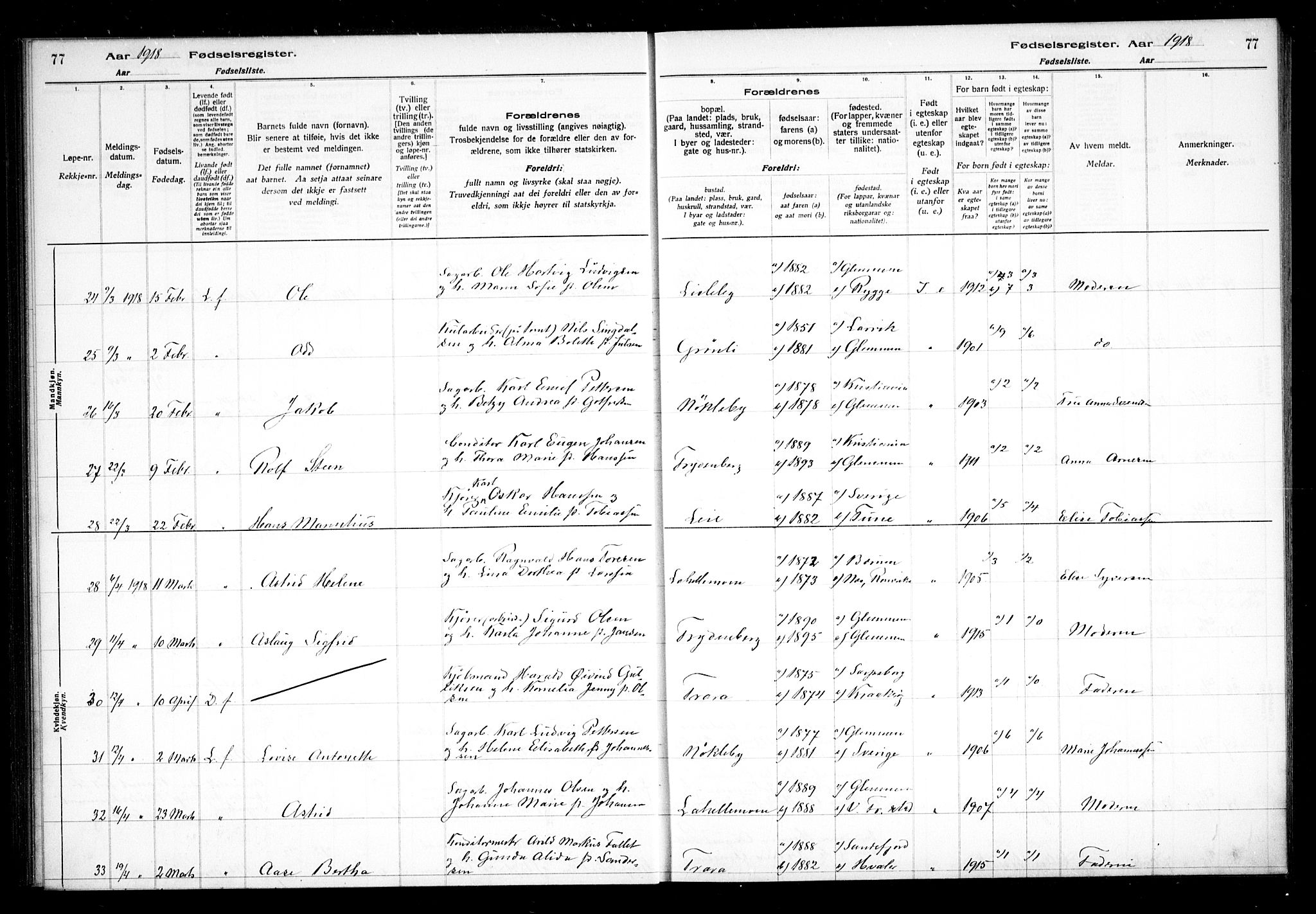 Glemmen prestekontor Kirkebøker, AV/SAO-A-10908/J/Ja/L0001: Fødselsregister nr. I 1, 1916-1922, s. 77