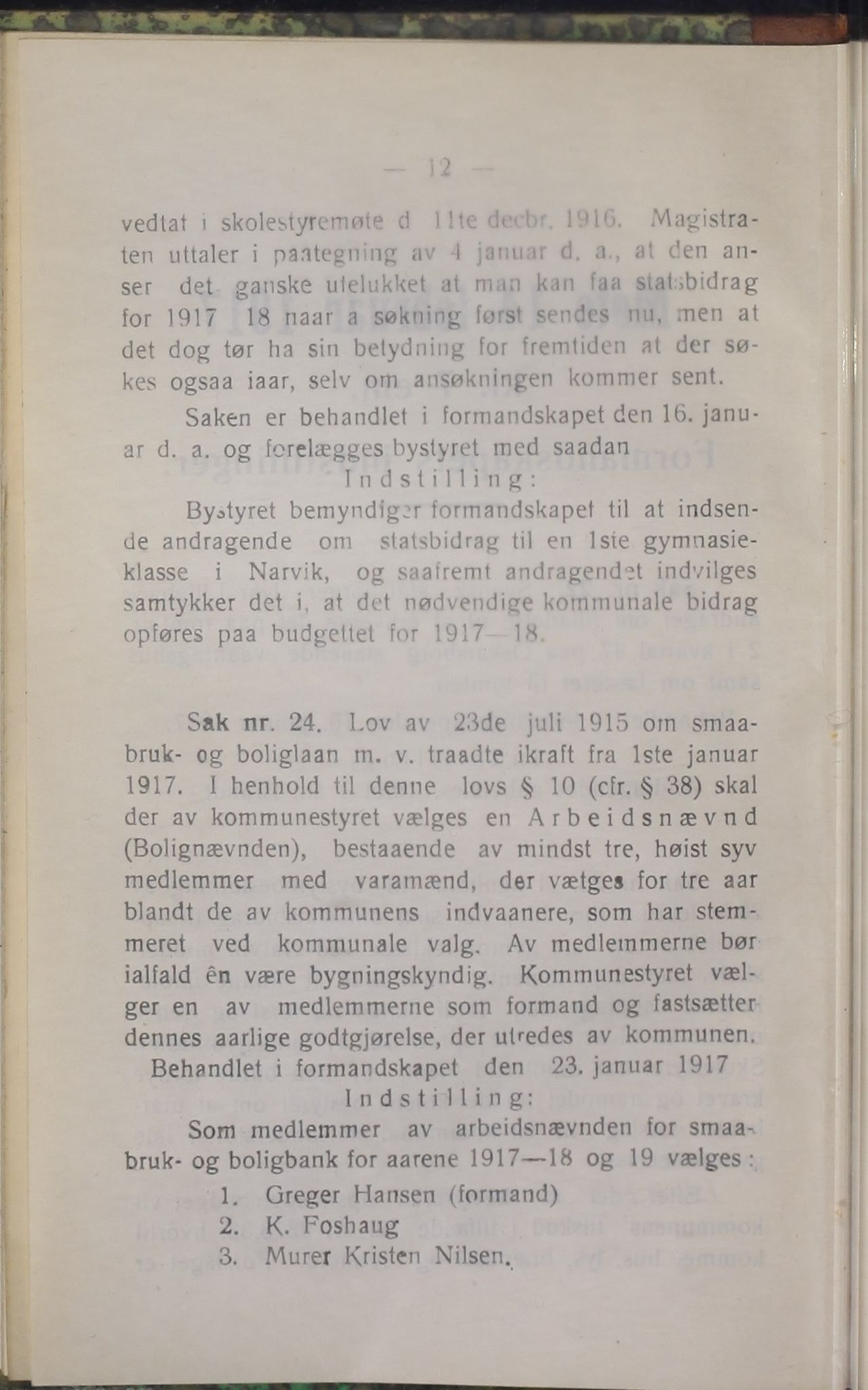 Narvik kommune. Formannskap , AIN/K-18050.150/A/Ab/L0007: Møtebok, 1917