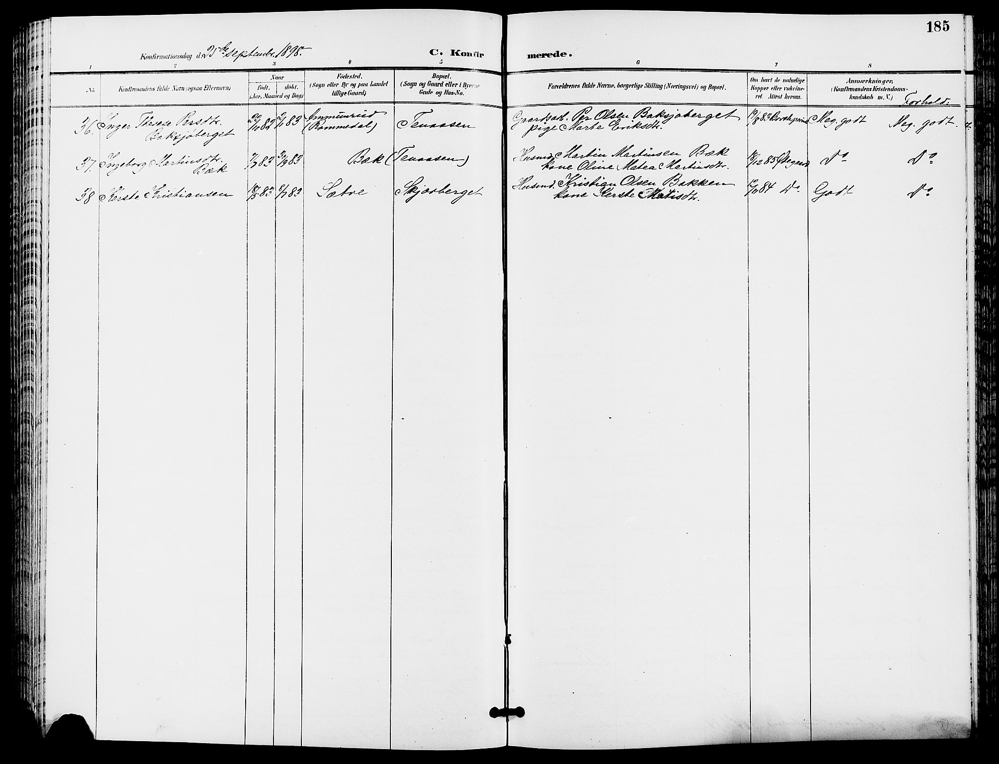 Trysil prestekontor, AV/SAH-PREST-046/H/Ha/Hab/L0006: Klokkerbok nr. 6, 1896-1912, s. 185