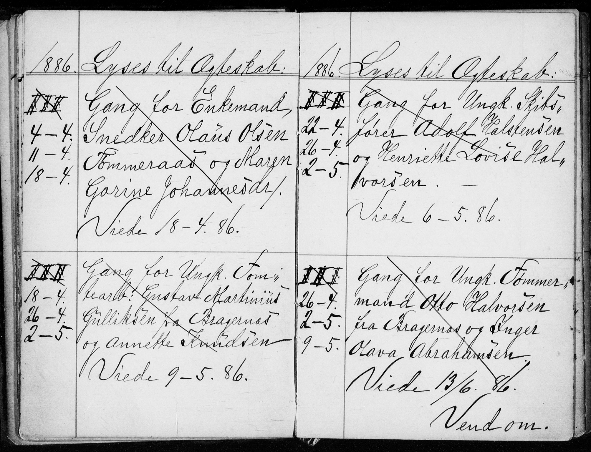 Strømsø kirkebøker, AV/SAKO-A-246/H/Ha/L0007: Lysningsprotokoll nr. 7, 1884-1896